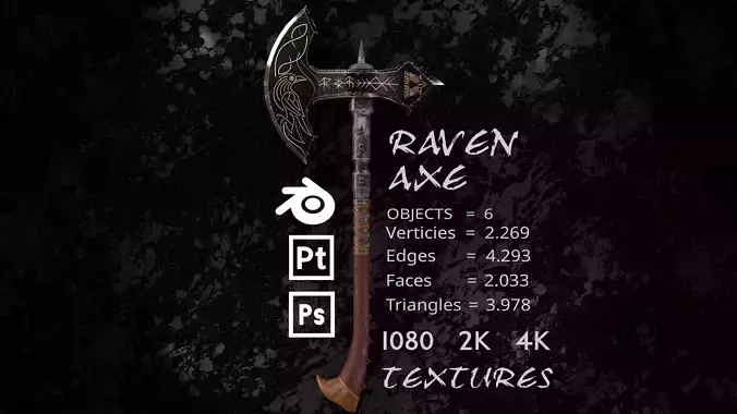 Raven Axe Low-poly 3D model