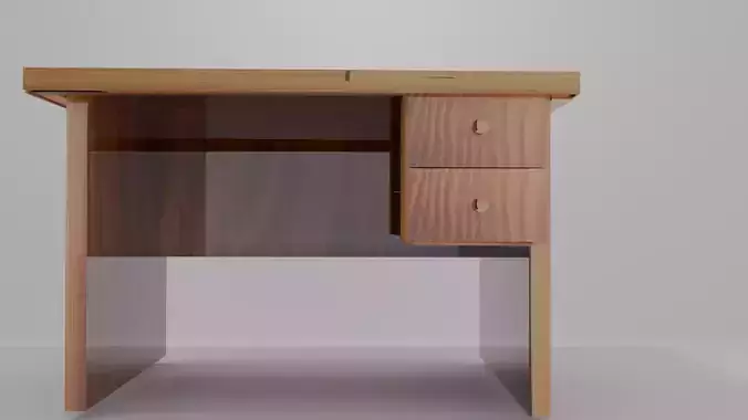 Modern Wooden Office Desk 3D Model with Drawers