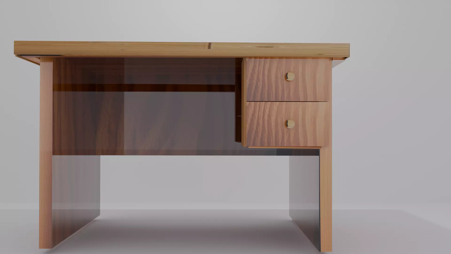 Modern Wooden Office Desk 3D Model with Drawers Free 3D model_0