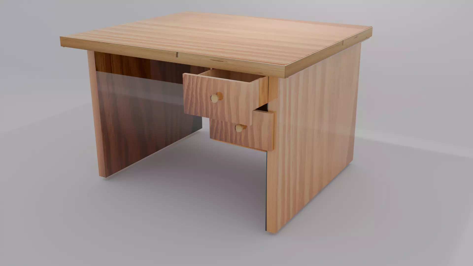 Modern Wooden Office Desk 3D Model with Drawers Free 3D model_1
