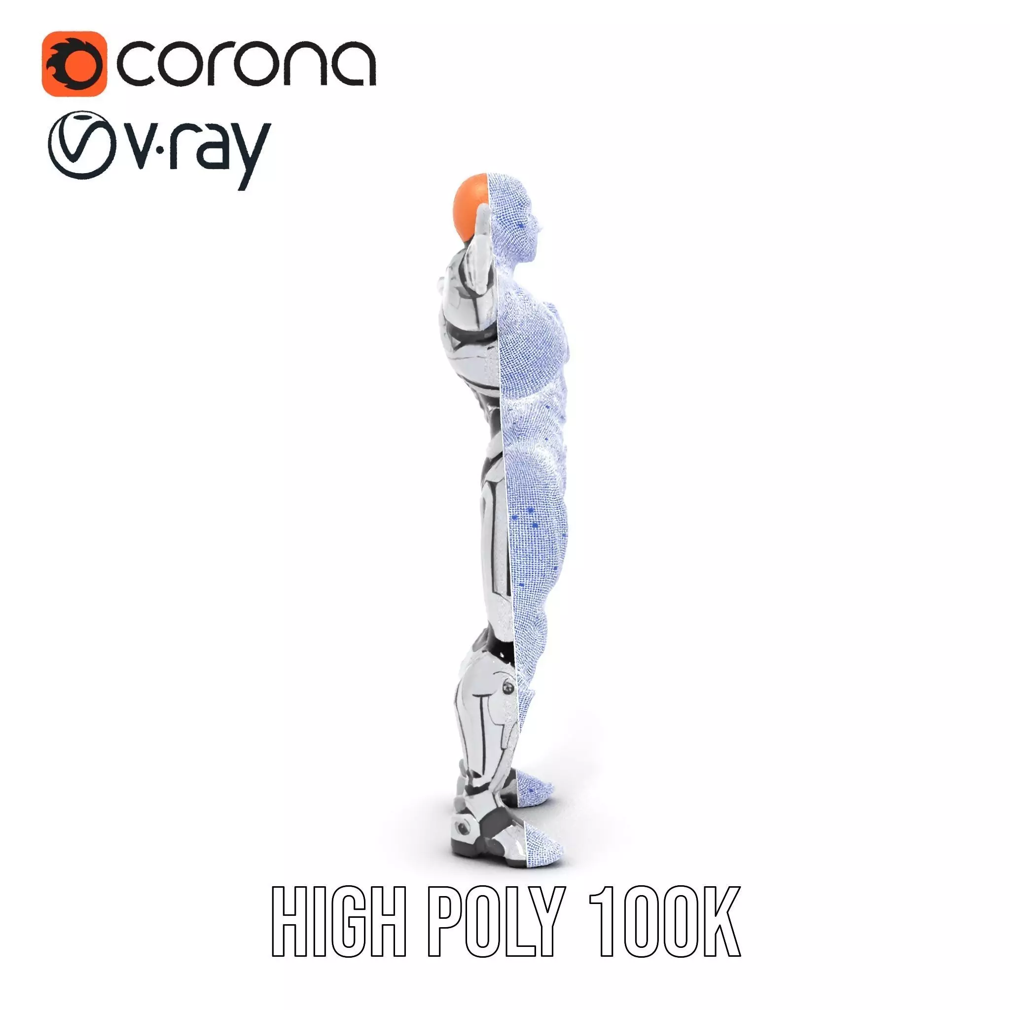 Futuristic Silver Cyborg model pack Low-poly 3D model_31