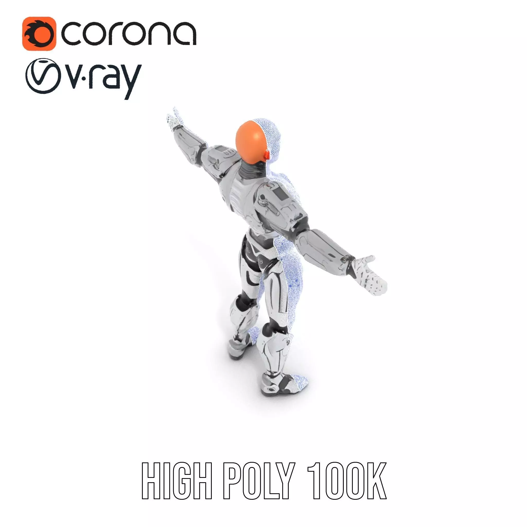 Futuristic Silver Cyborg model pack Low-poly 3D model_32