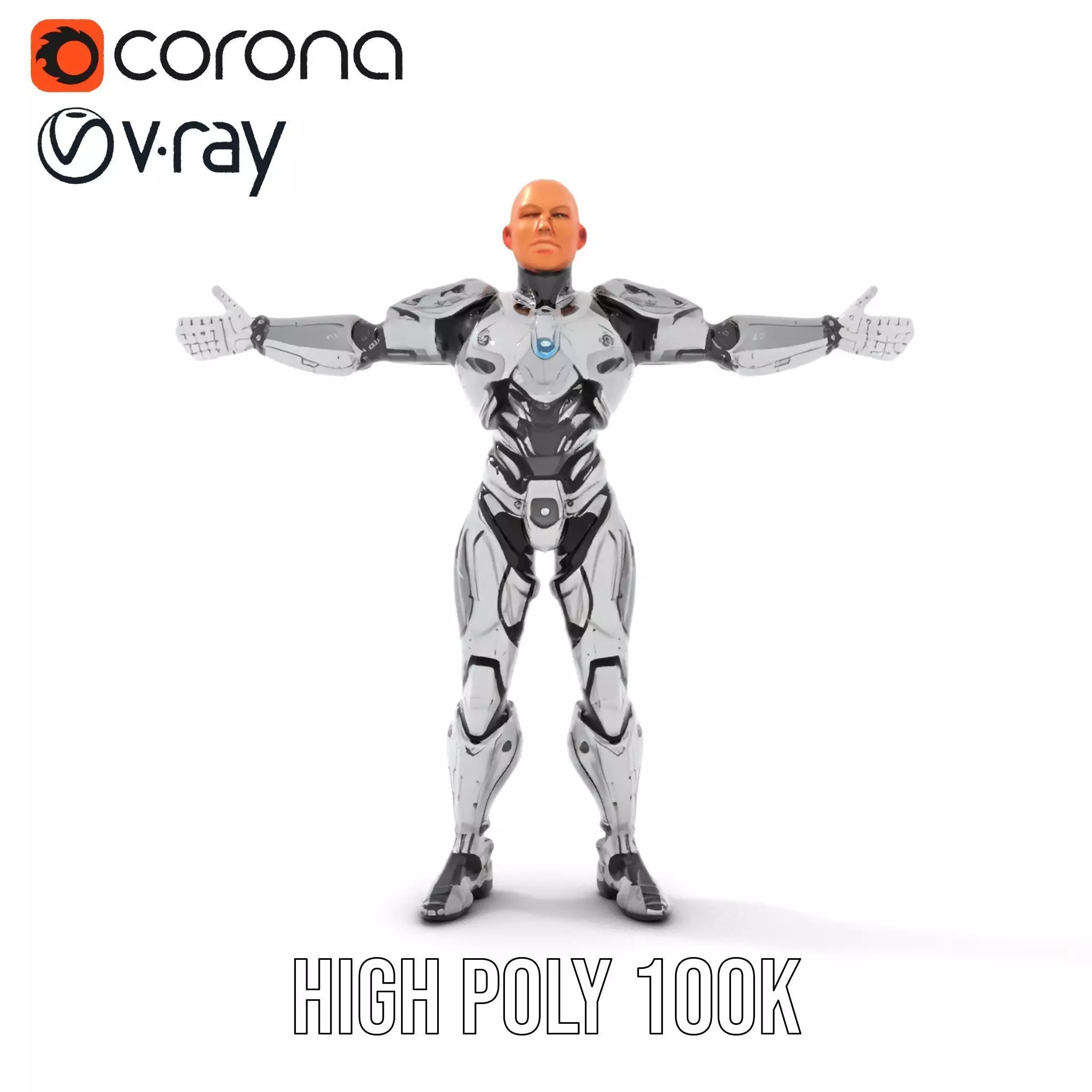 Futuristic Silver Cyborg model pack Low-poly 3D model_9