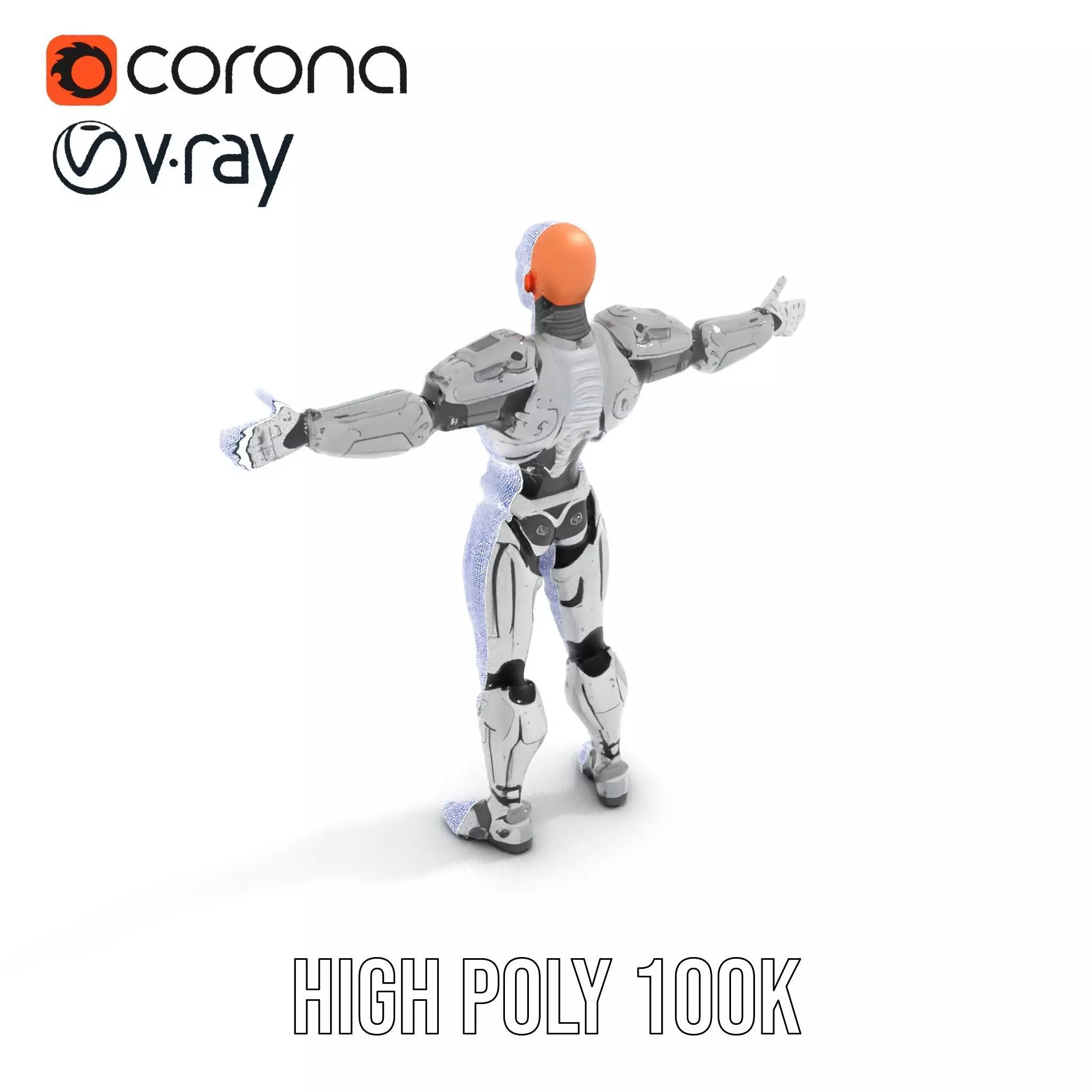 Futuristic Silver Cyborg model pack Low-poly 3D model_26