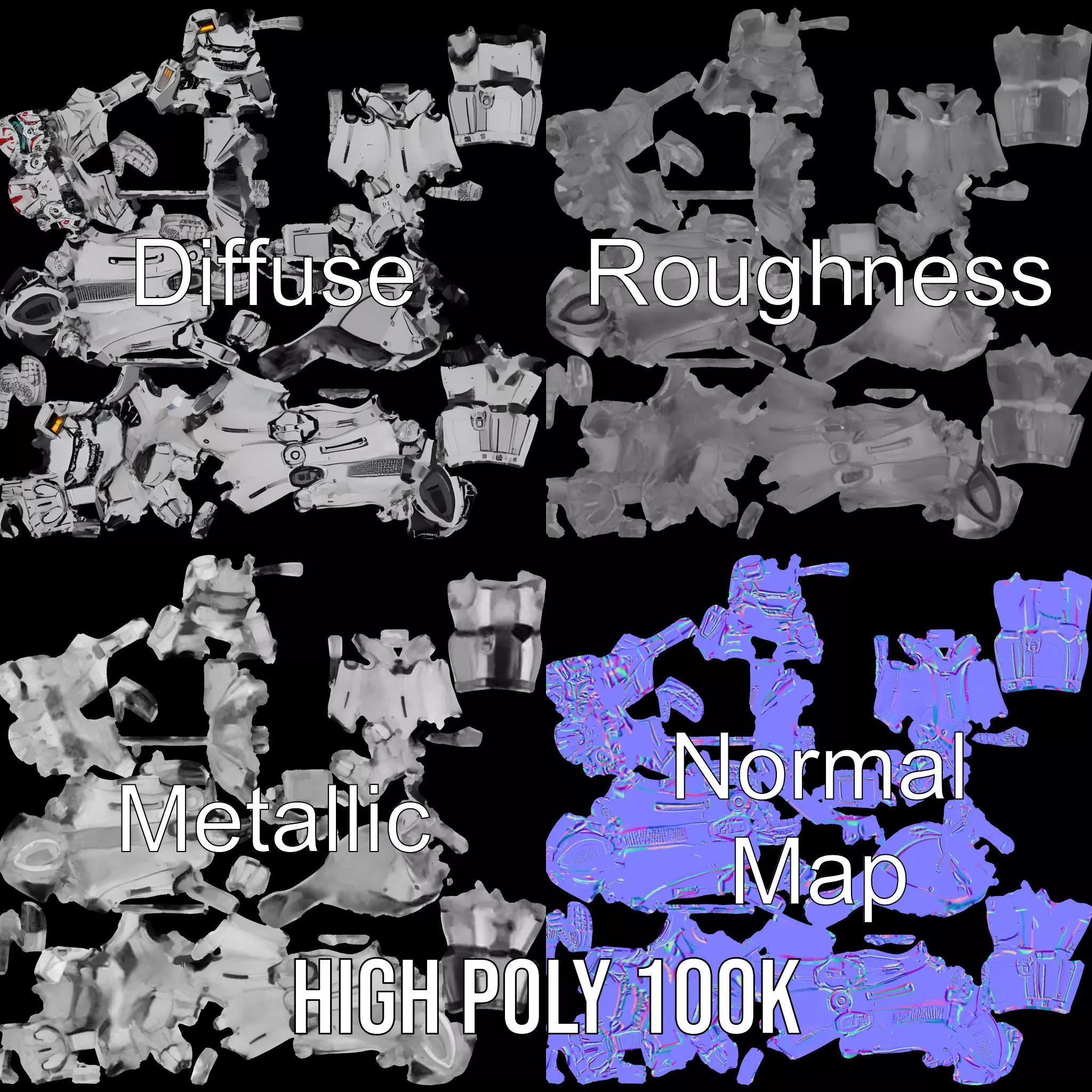 Futuristic Armored Robot model pack Low-poly 3D model_3