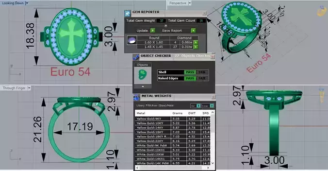 Mans Oval Gold Cross and Diamond stl 3dm Ring Model mr0257