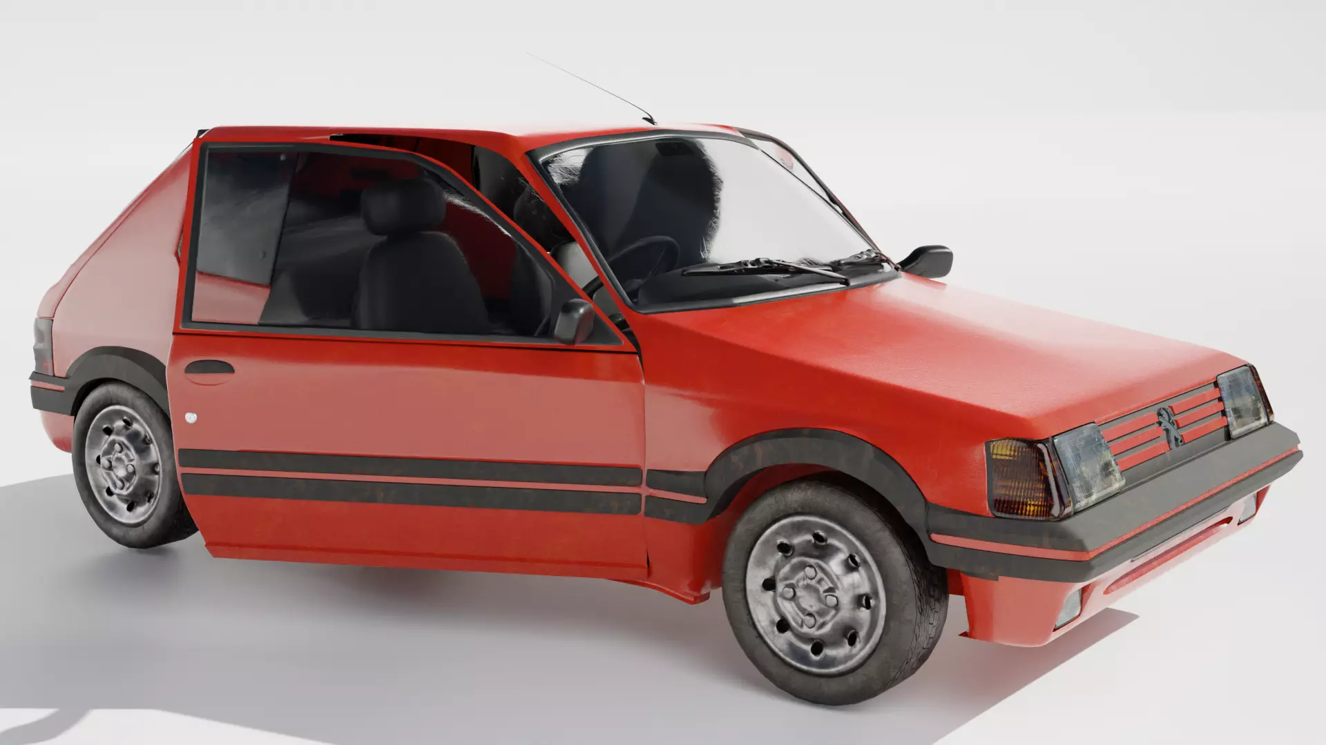1980s Compact European Hatchback Car Red 3D Model Low-poly 3D model_0
