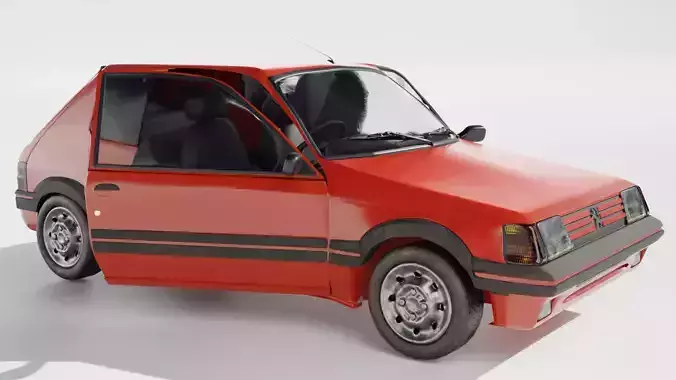 1980s Compact European Hatchback Car Red 3D Model