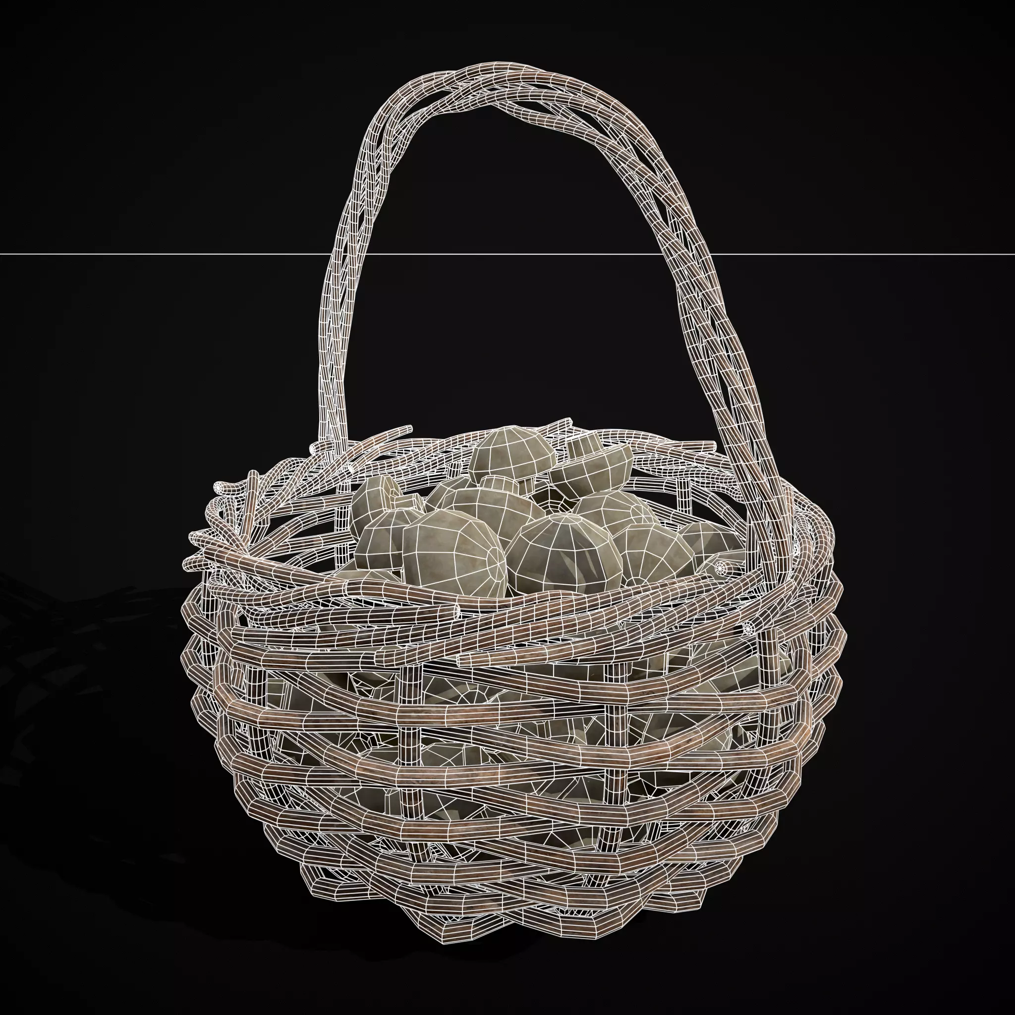 Basket of Mushrooms Low-poly 3D model_4