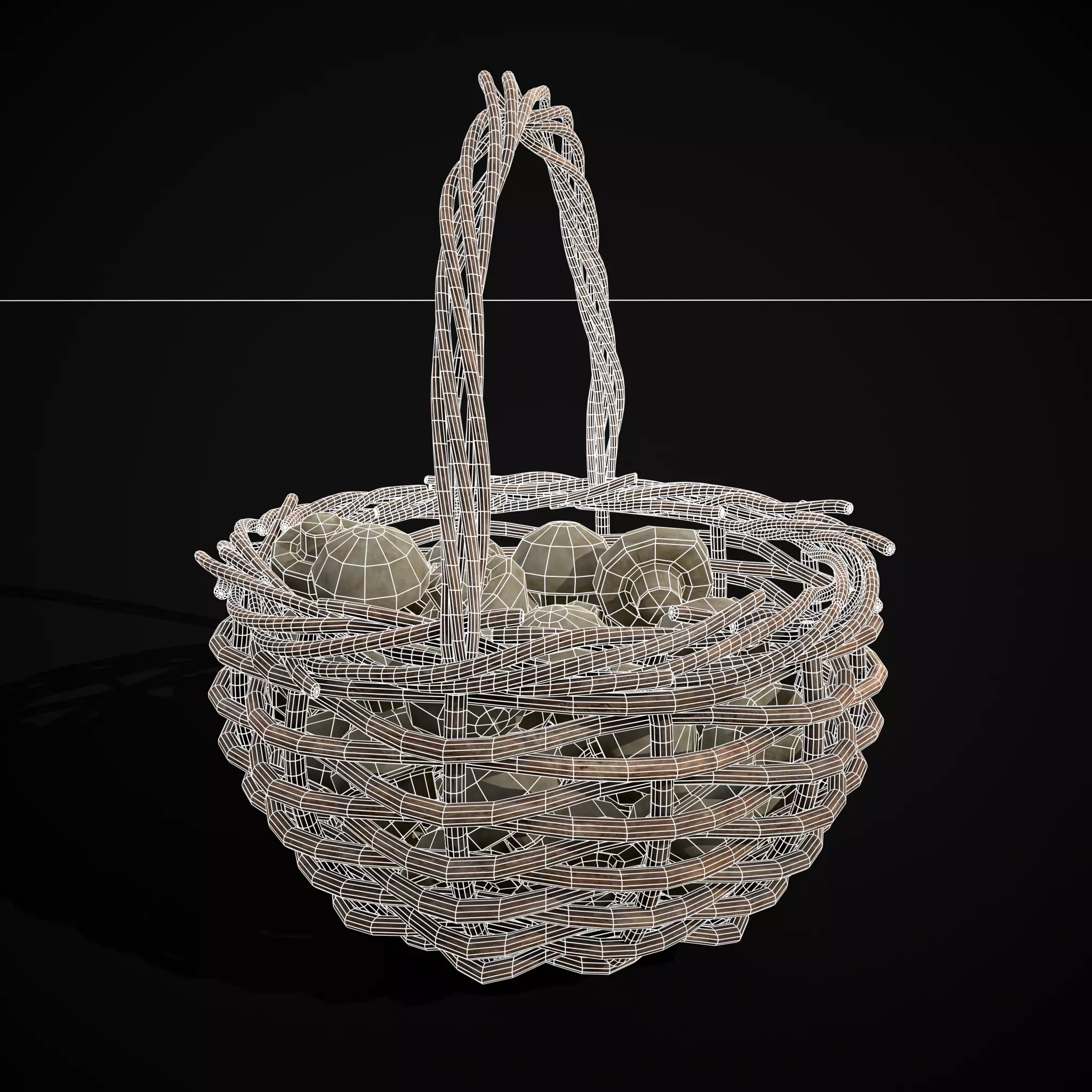 Basket of Mushrooms Low-poly 3D model_14