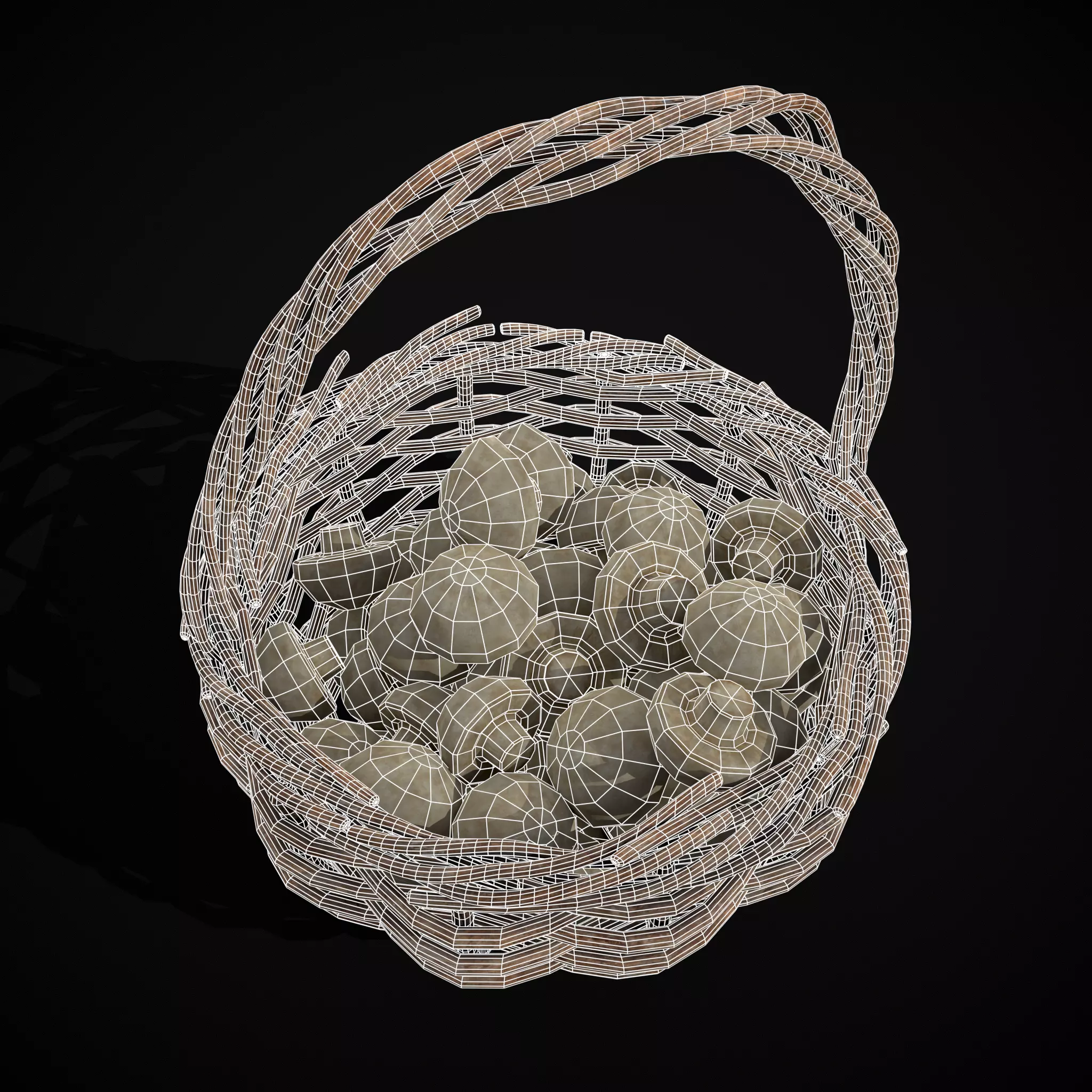 Basket of Mushrooms Low-poly 3D model_6