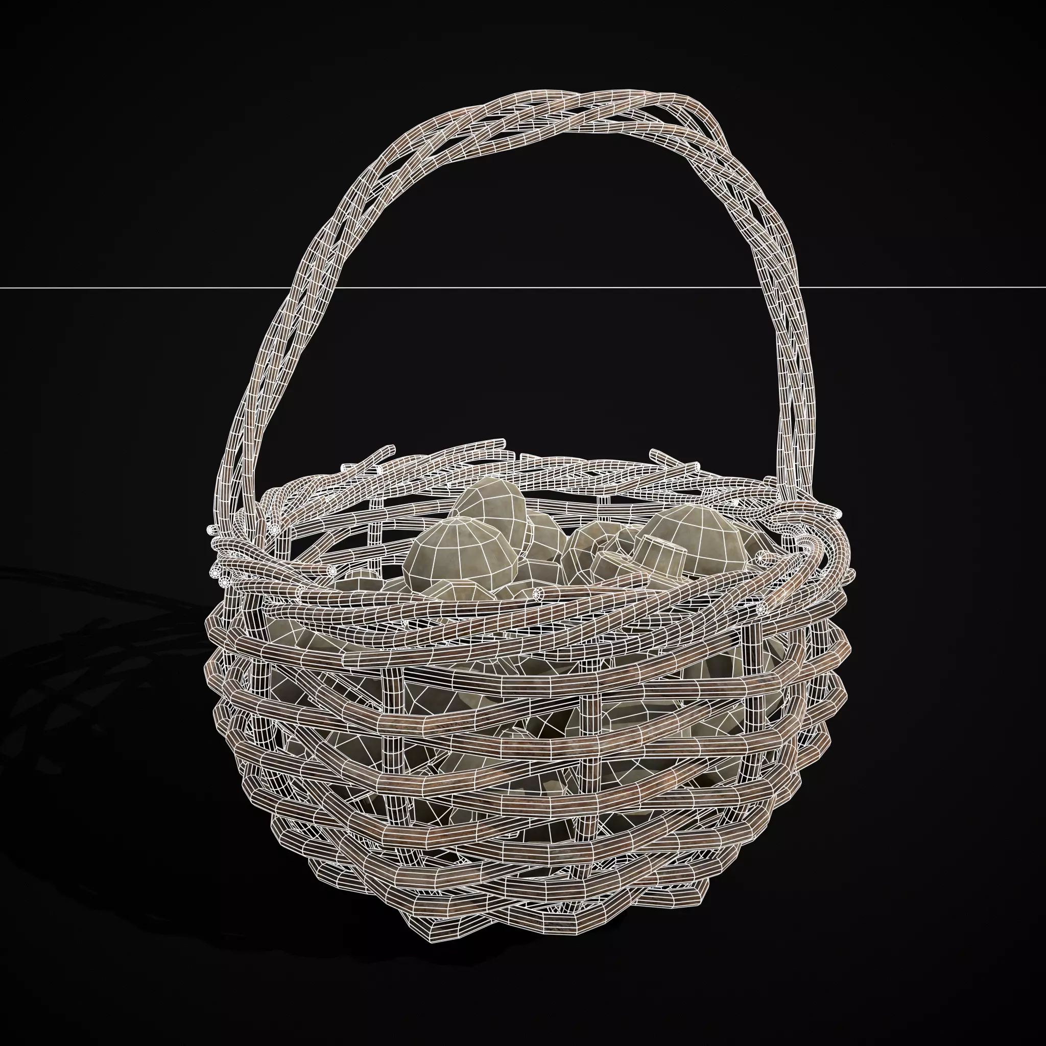 Basket of Mushrooms Low-poly 3D model_12