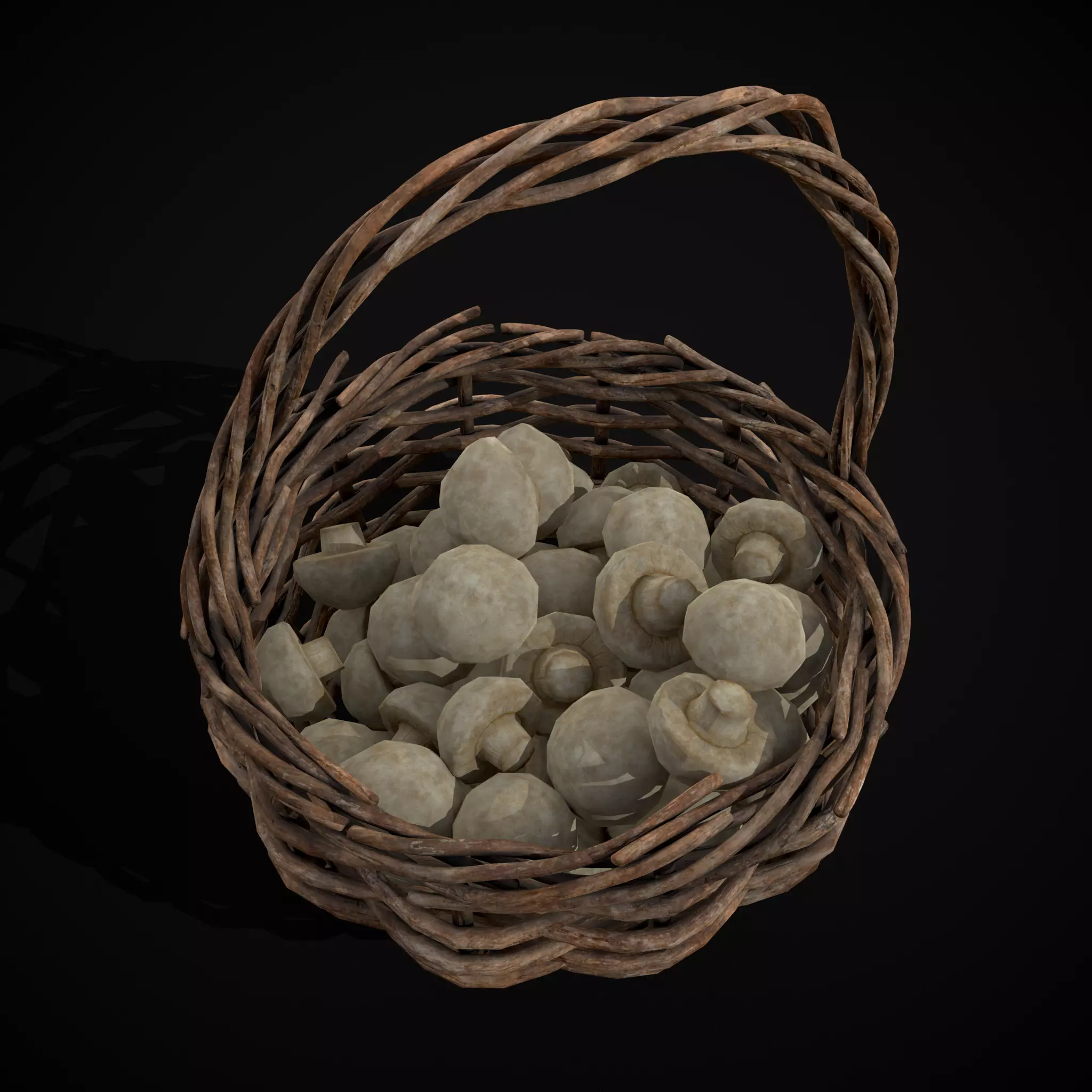 Basket of Mushrooms Low-poly 3D model_5