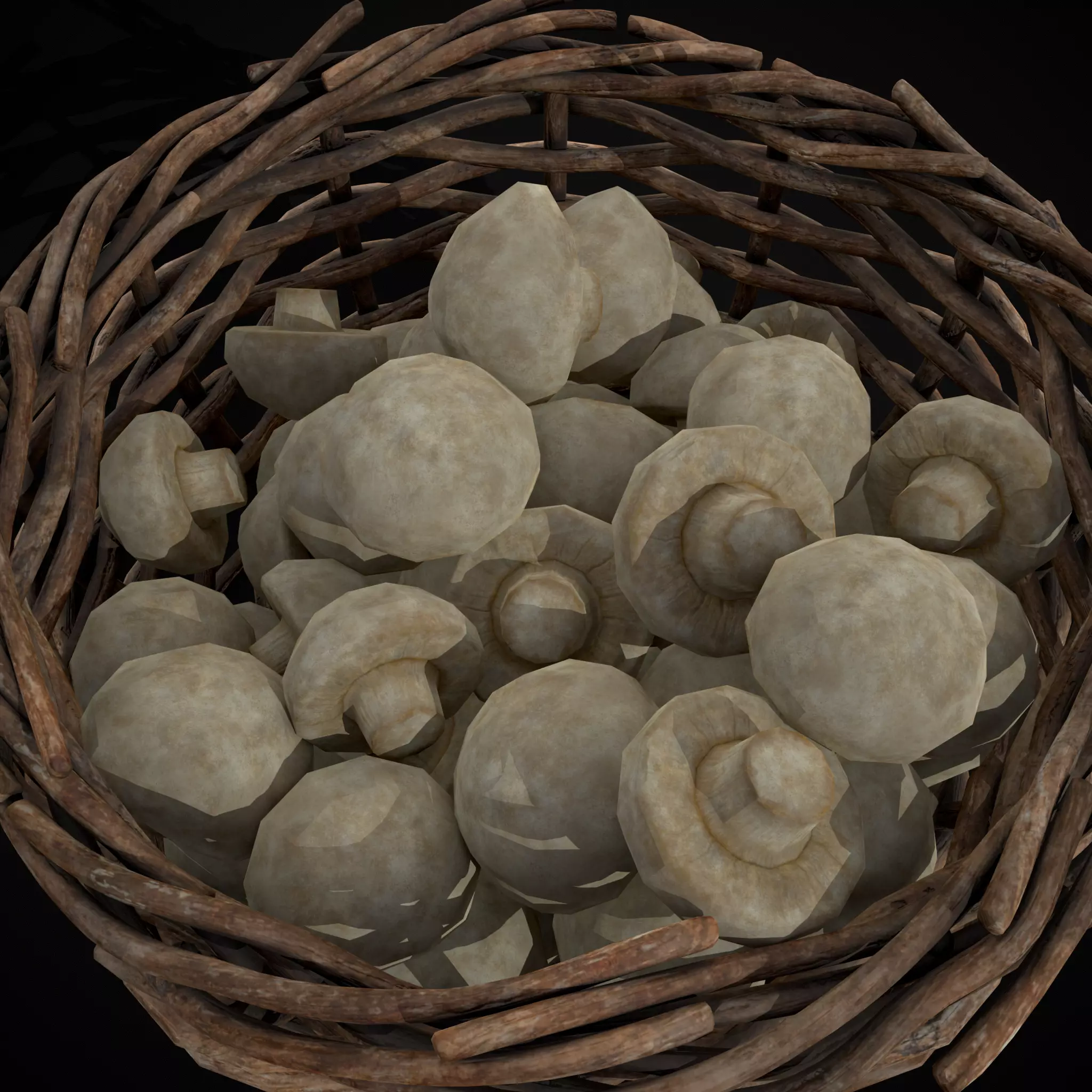 Basket of Mushrooms Low-poly 3D model_9