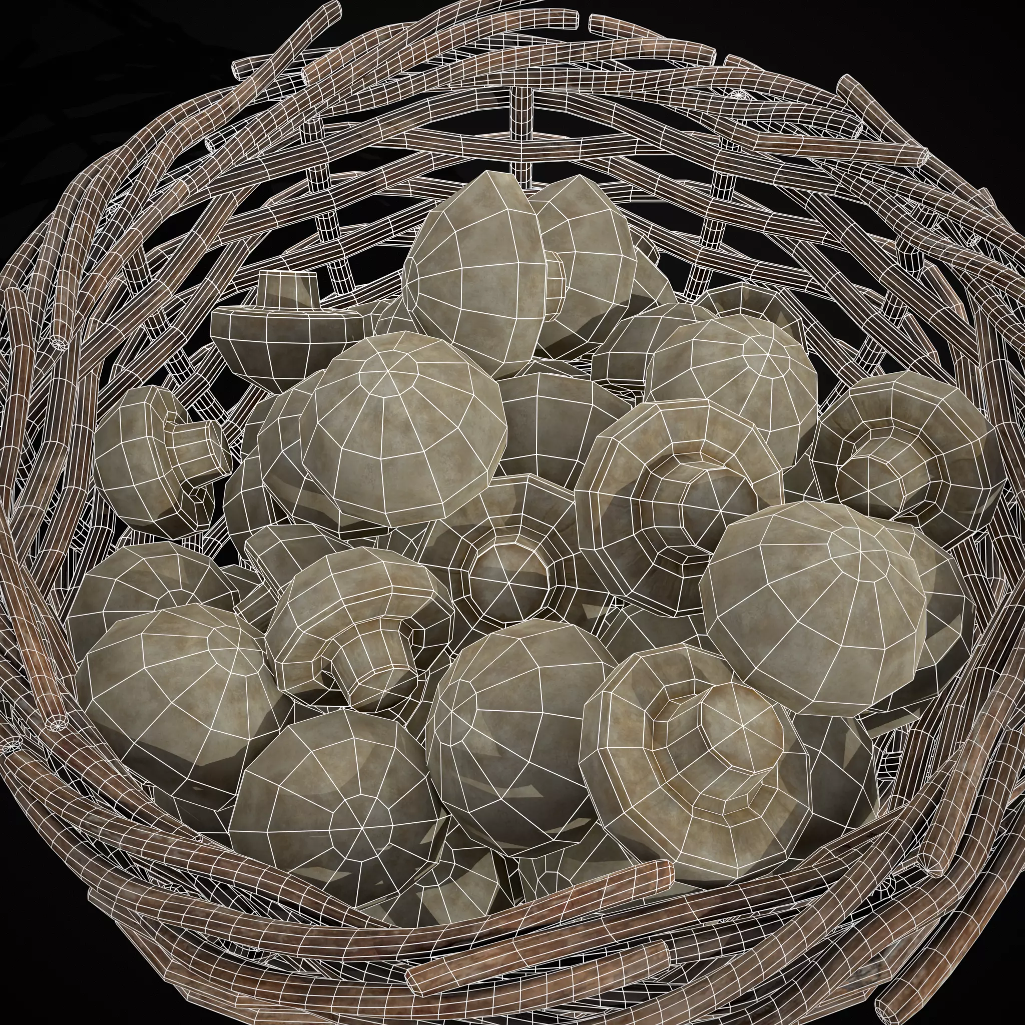 Basket of Mushrooms Low-poly 3D model_10