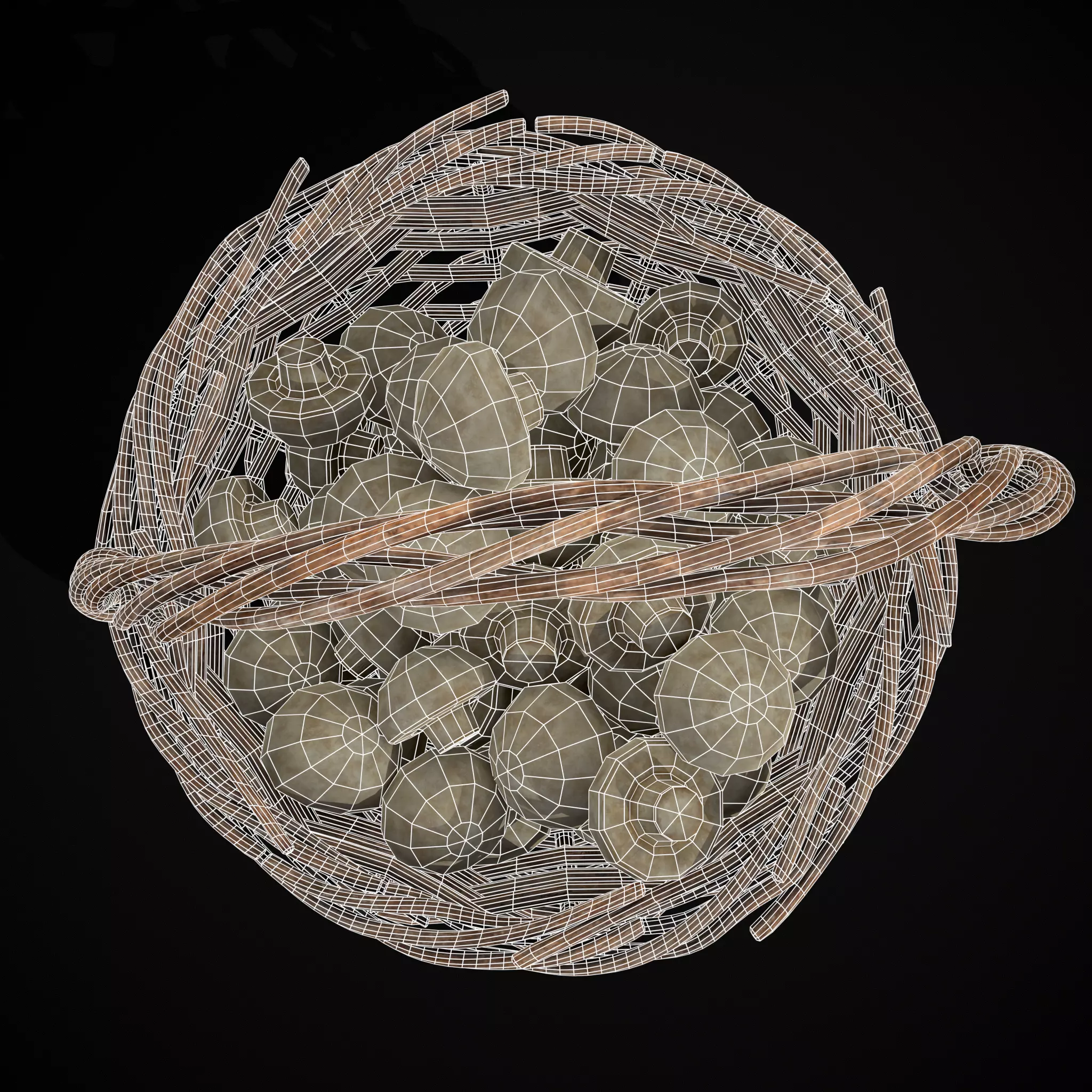 Basket of Mushrooms Low-poly 3D model_8