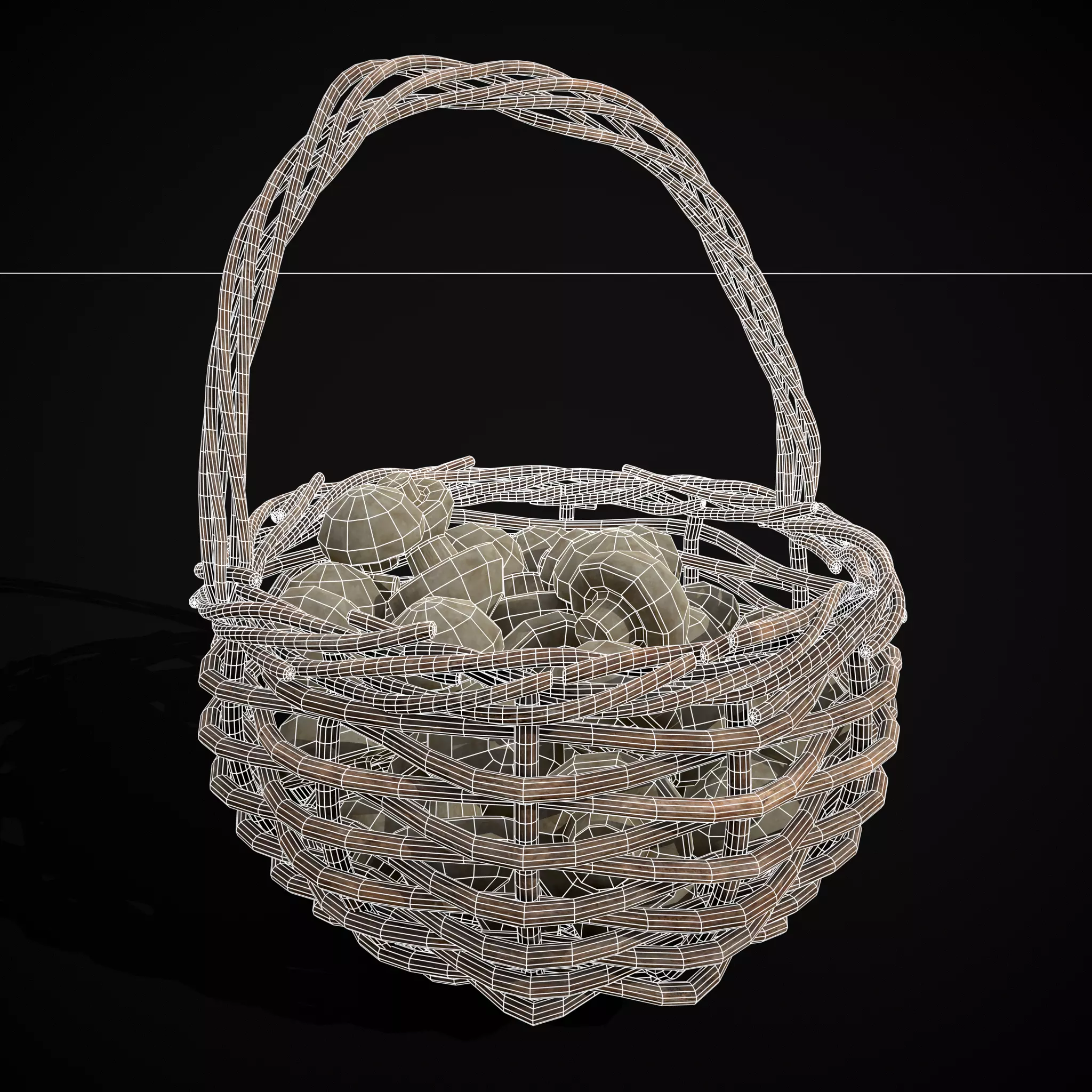 Basket of Mushrooms Low-poly 3D model_2