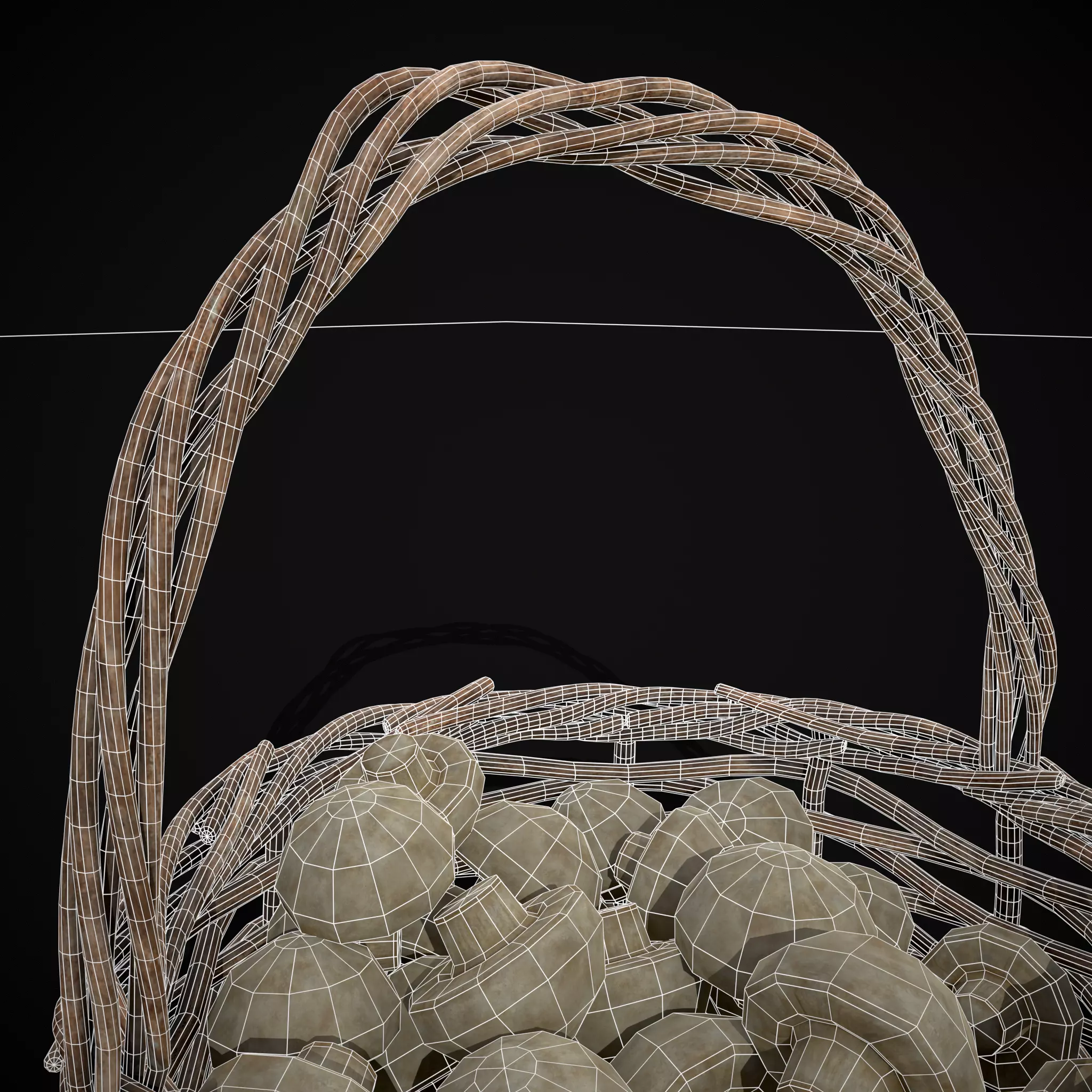 Basket of Mushrooms Low-poly 3D model_16