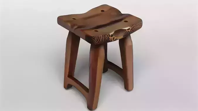 Rustic Wooden Stool 3D Model