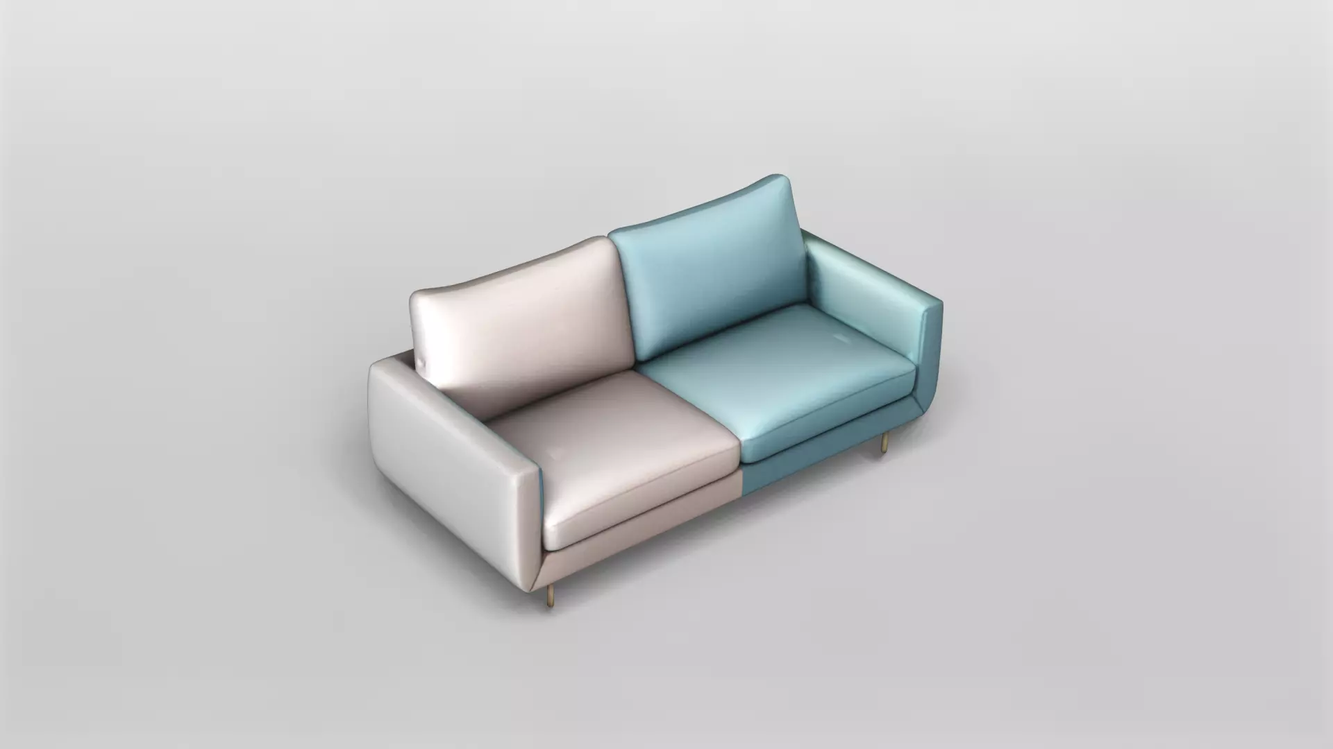 Modern Two-Tone Upholstered Sofa with Gold Legs 3D model_0