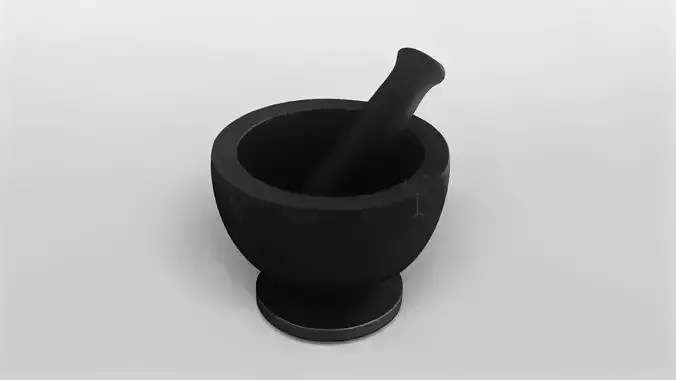 Realistic Black Marble Mortar and Pestle 3D Model