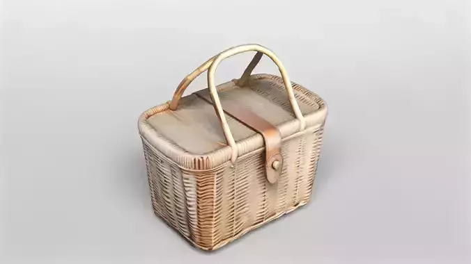 Realistic Wicker Picnic Basket 3D Model 3D model