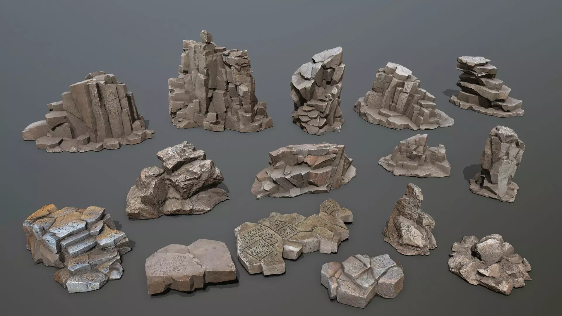 Egyptian rocks Set Low-poly 3D model_1