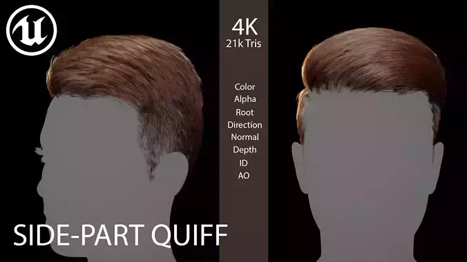 Comb-over with a hard part hairstyle Realtime hair Low-poly 3D model