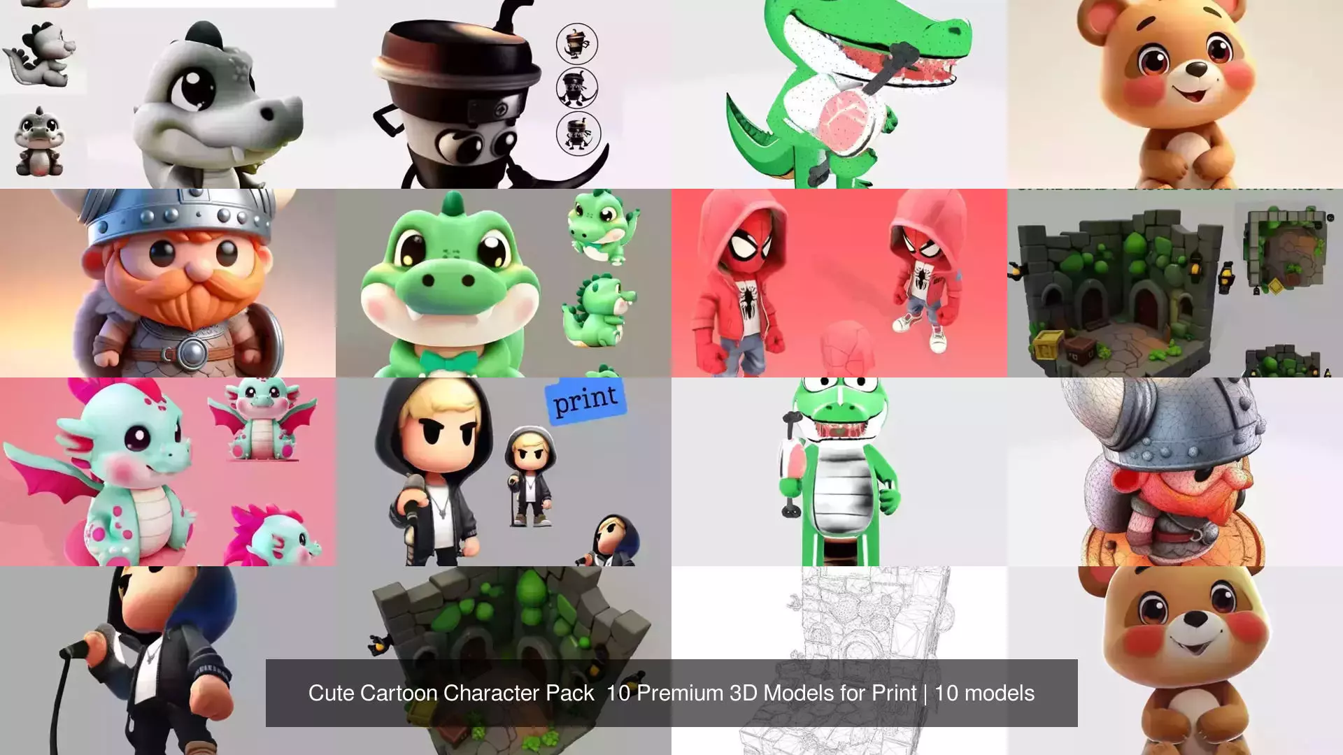 Cute Cartoon Character Pack 10 Premium 3D Models for Print 3D Model Collection_0