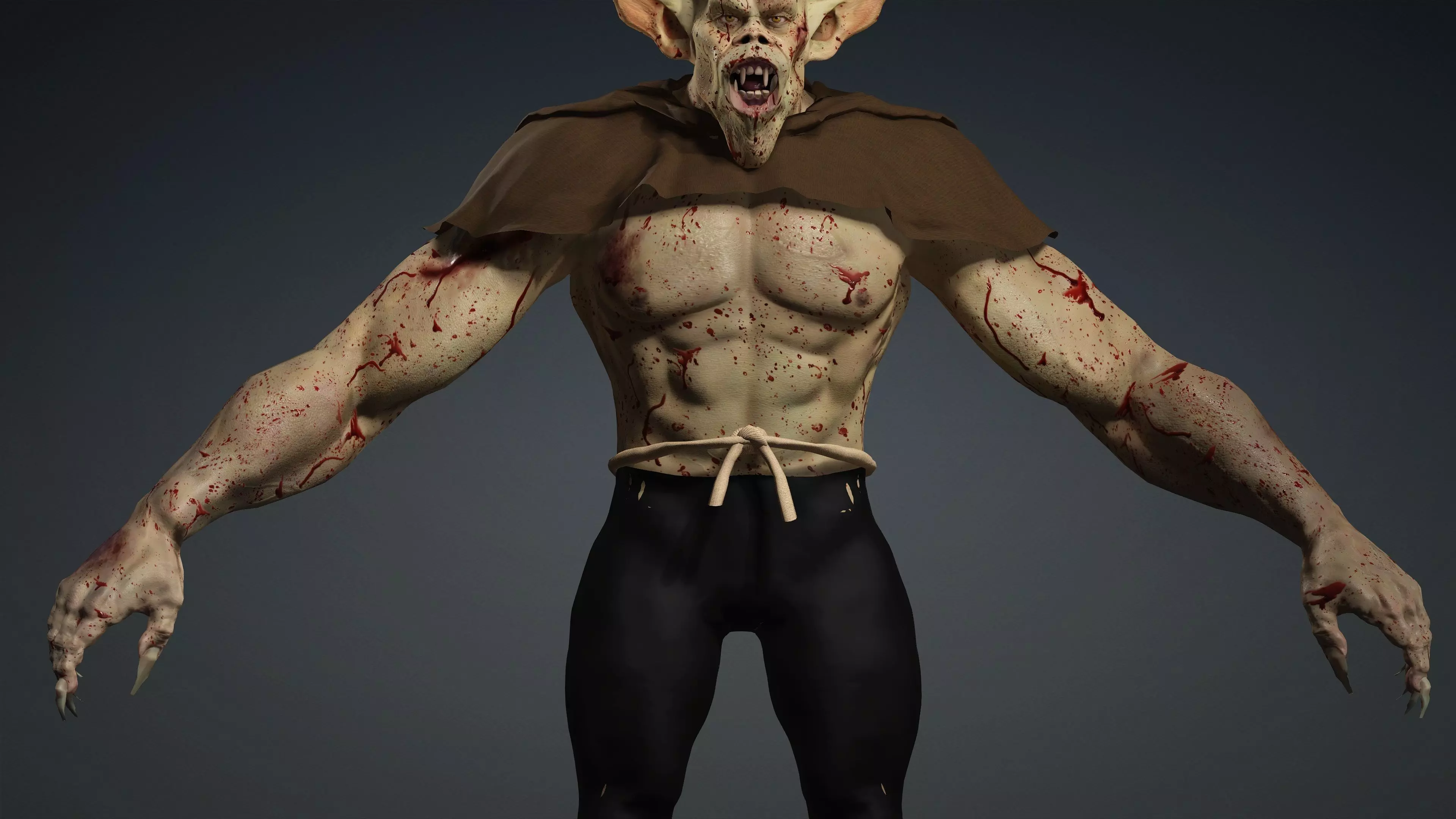 Feral Blood-Splattered Orc Creature - Rigged 3D model_8