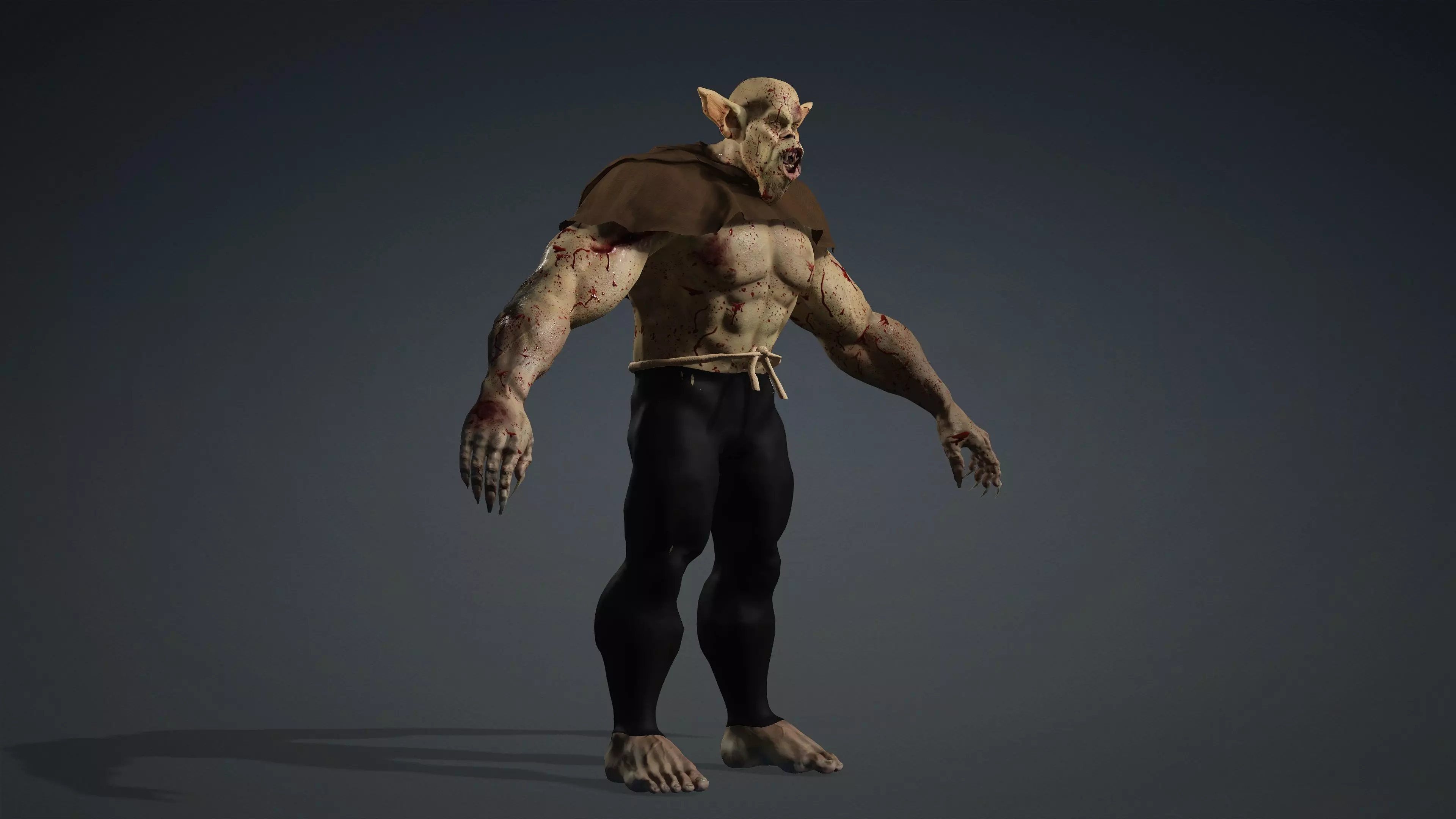 Feral Blood-Splattered Orc Creature - Rigged 3D model_7