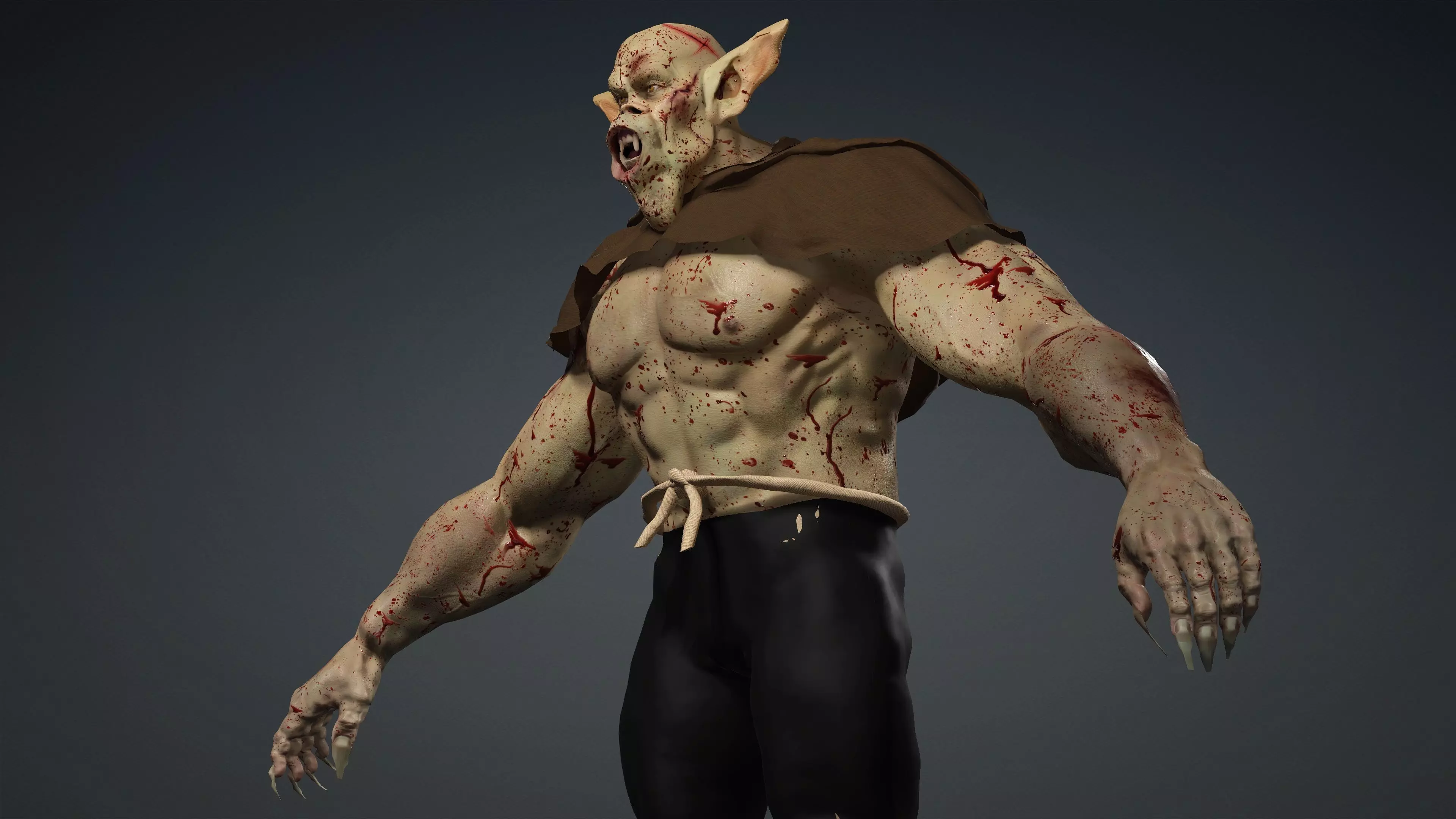 Feral Blood-Splattered Orc Creature - Rigged 3D model_6