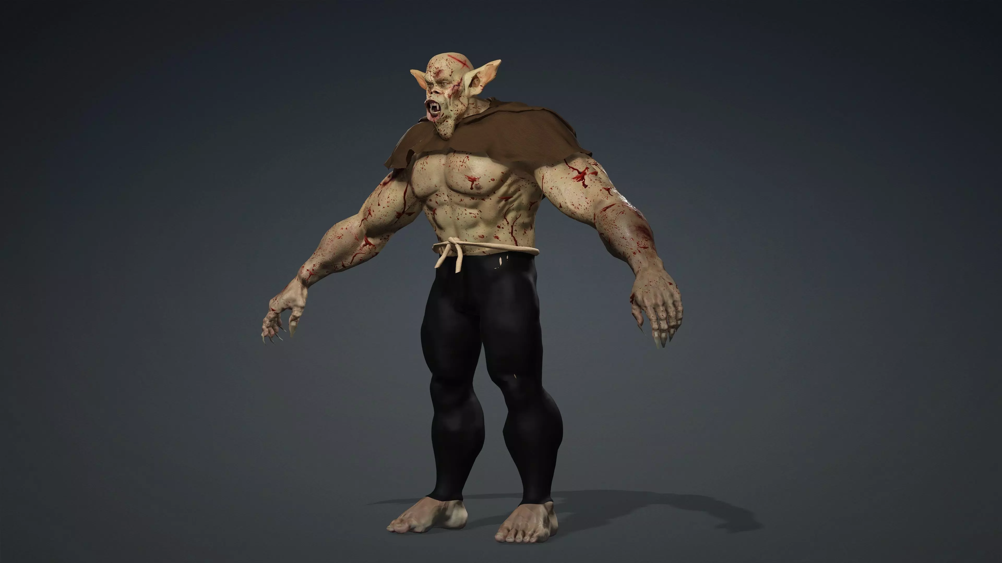 Feral Blood-Splattered Orc Creature - Rigged 3D model_4