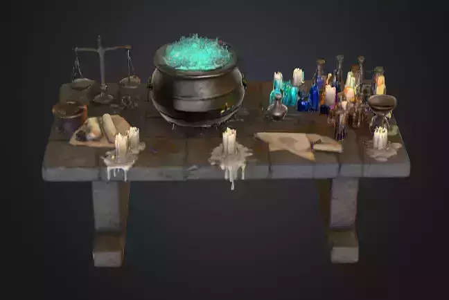 Medieval Alchemy Workstation Table