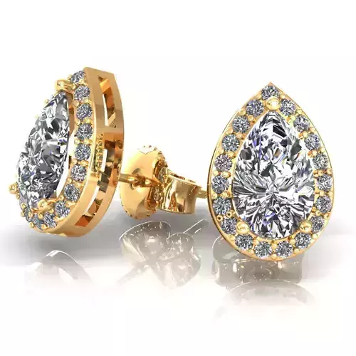 Studs Halo Pear Diamond Earring