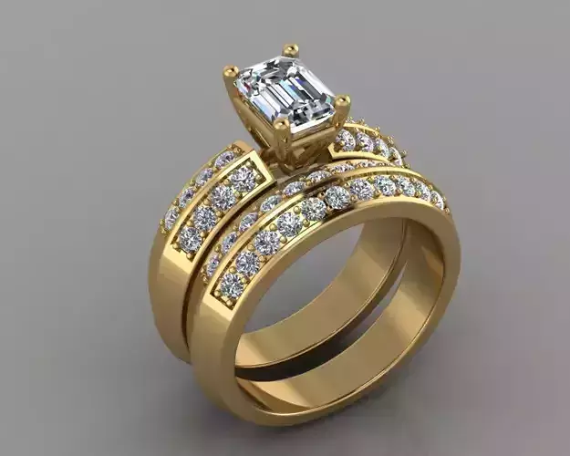 BS122 Bridal Set Emerald Wedding Ring