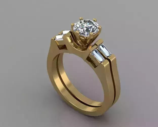 Bridal Set Round Emerald Engagement Ring