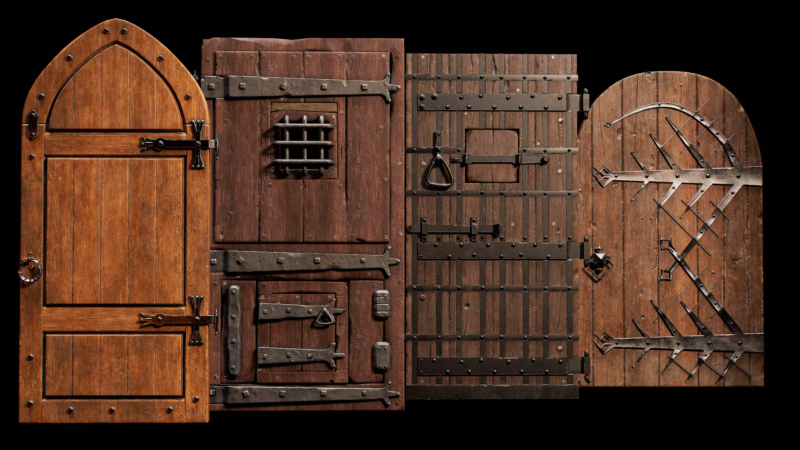 Medieval Door Pack 4 Doors With Bonus Archways Game Ready Low-poly 3D model_8