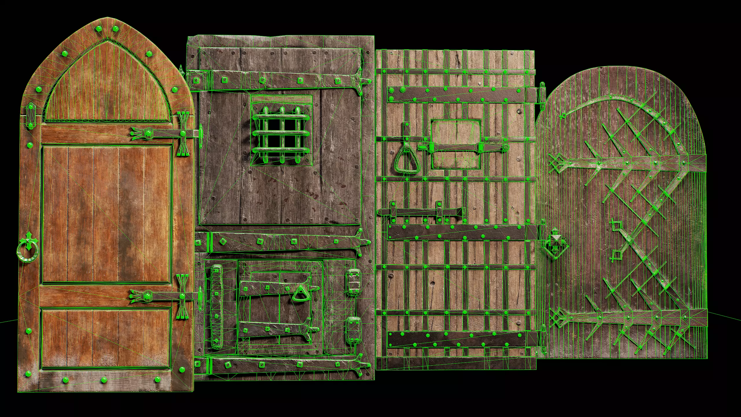 Medieval Door Pack 4 Doors With Bonus Archways Game Ready Low-poly 3D model_7
