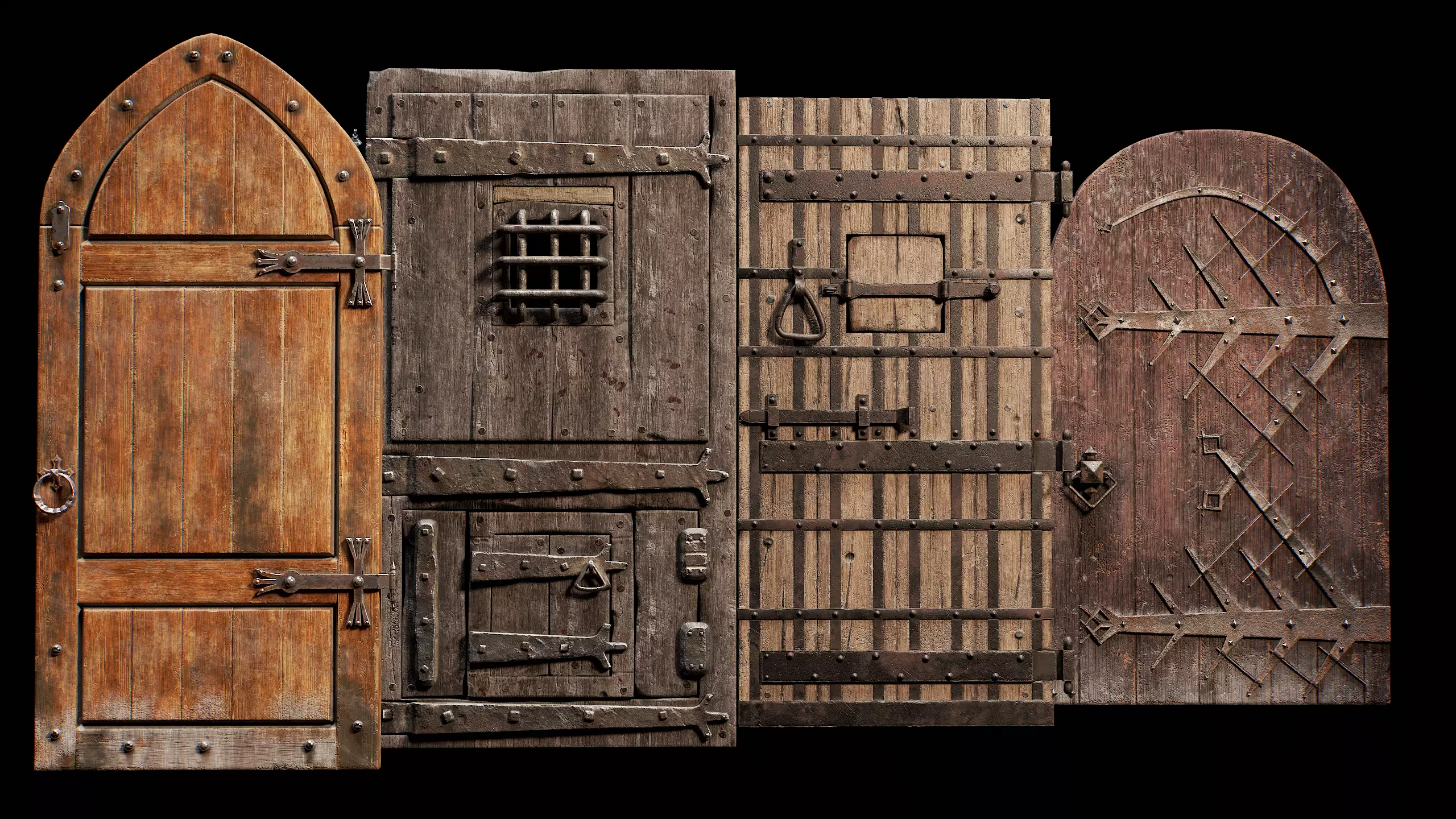 Medieval Door Pack 4 Doors With Bonus Archways Game Ready Low-poly 3D model_6