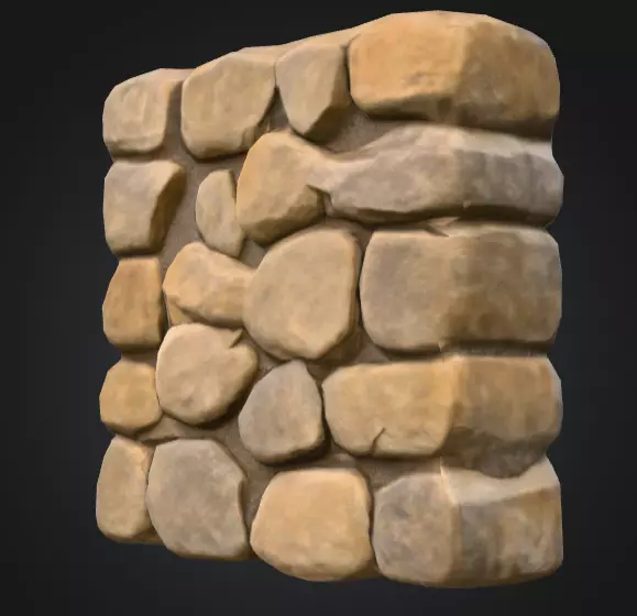 Stone Wall Low-poly 3D model_4