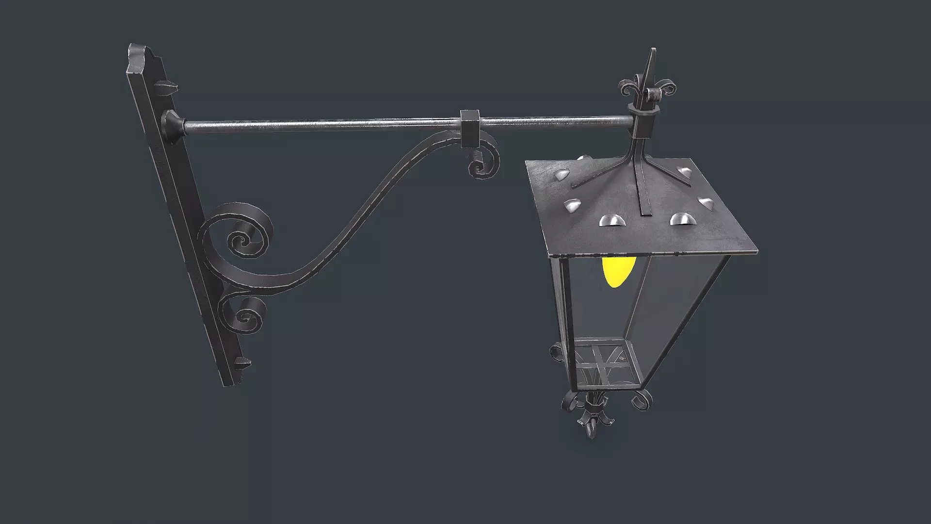 Old Vintage Wall Street Lamp Low-poly PBR Low-poly 3D model_3