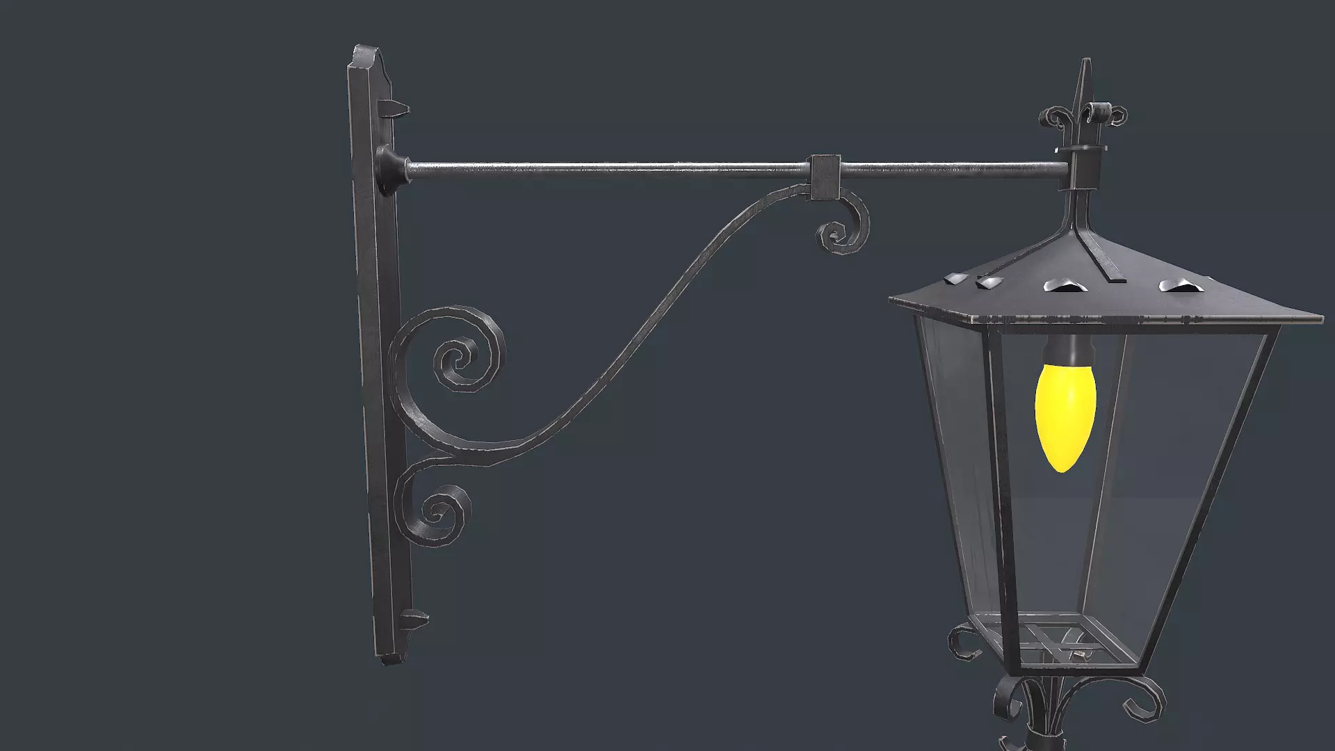 Old Vintage Wall Street Lamp Low-poly PBR Low-poly 3D model_14