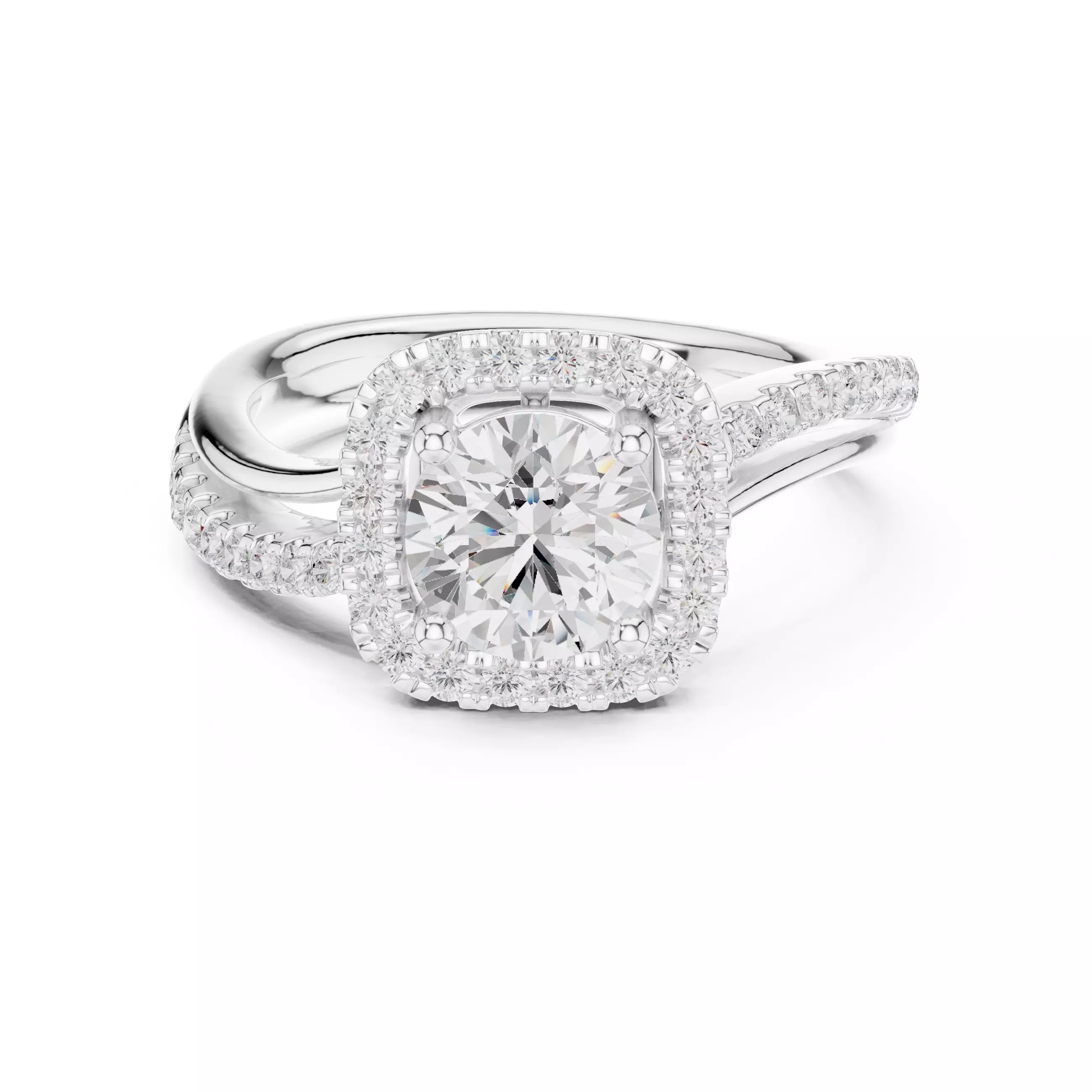 1CT Round Cut Halo Diamond Engagement Wedding Ring 3DM STL Video 3D print model_2