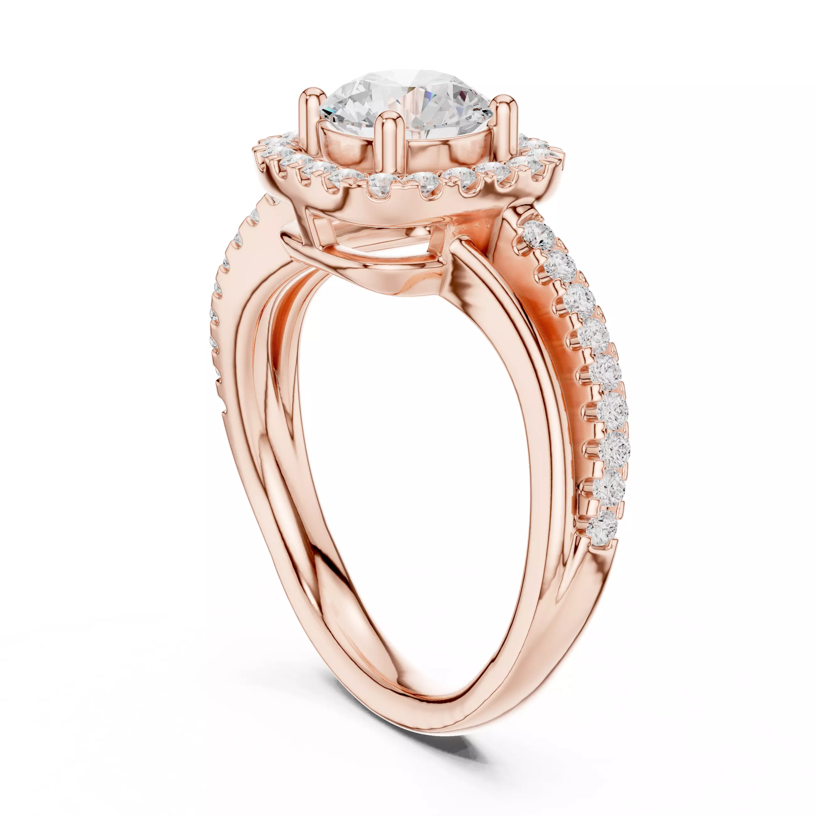 1CT Round Cut Halo Diamond Engagement Wedding Ring 3DM STL Video 3D print model_3