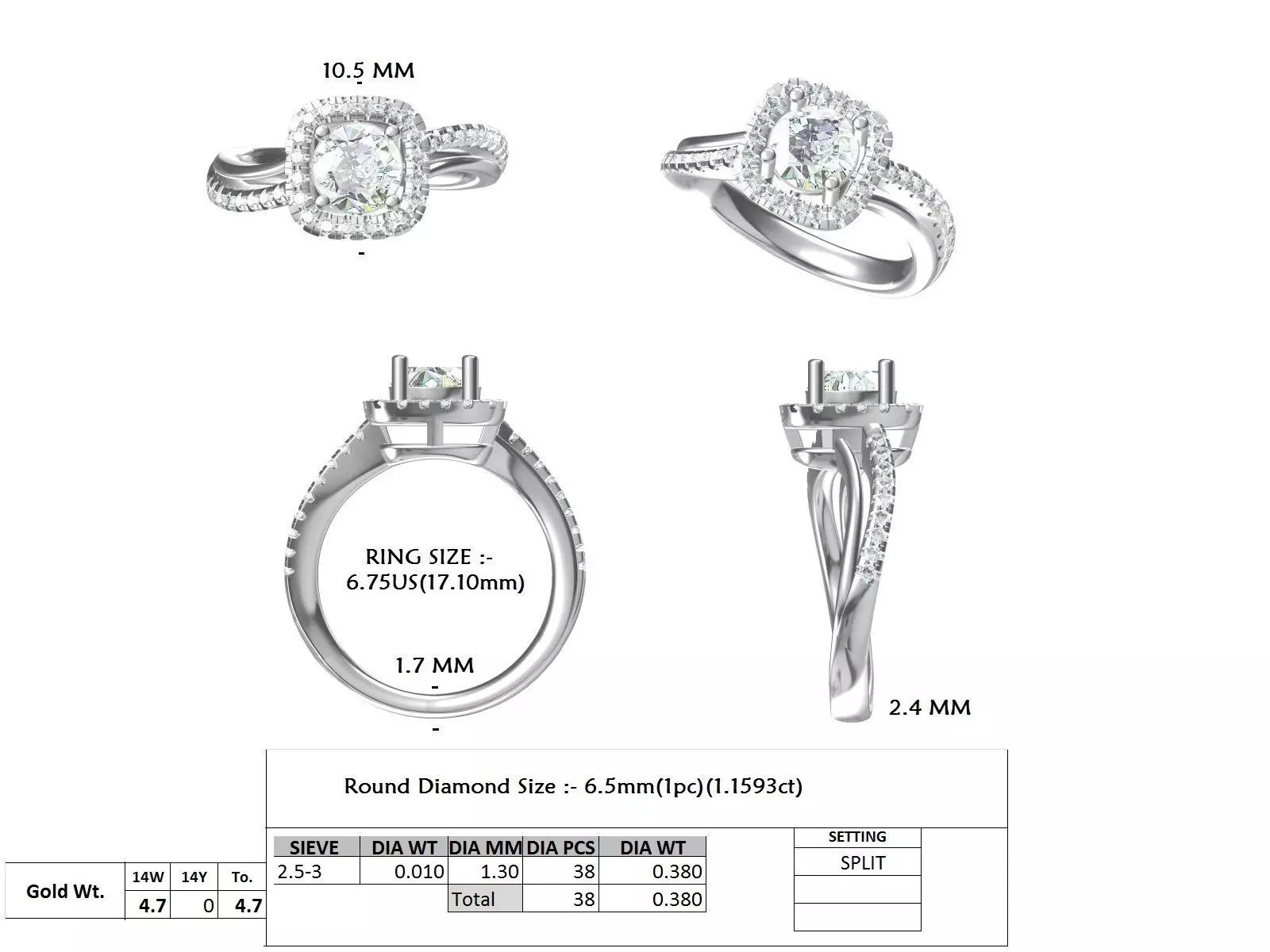 1CT Round Cut Halo Diamond Engagement Wedding Ring 3DM STL Video 3D print model_15