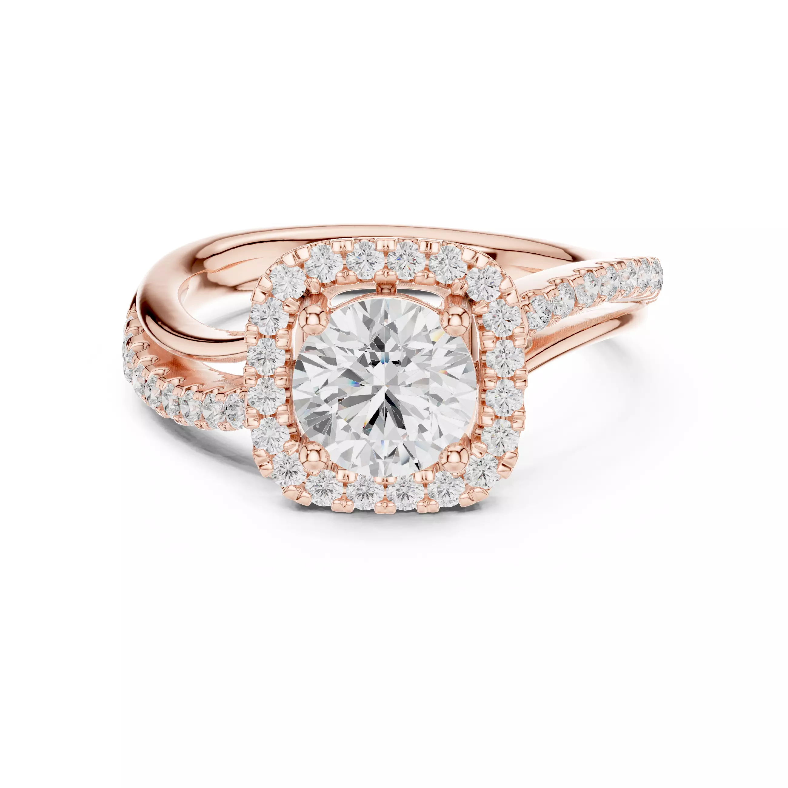 1CT Round Cut Halo Diamond Engagement Wedding Ring 3DM STL Video 3D print model_0