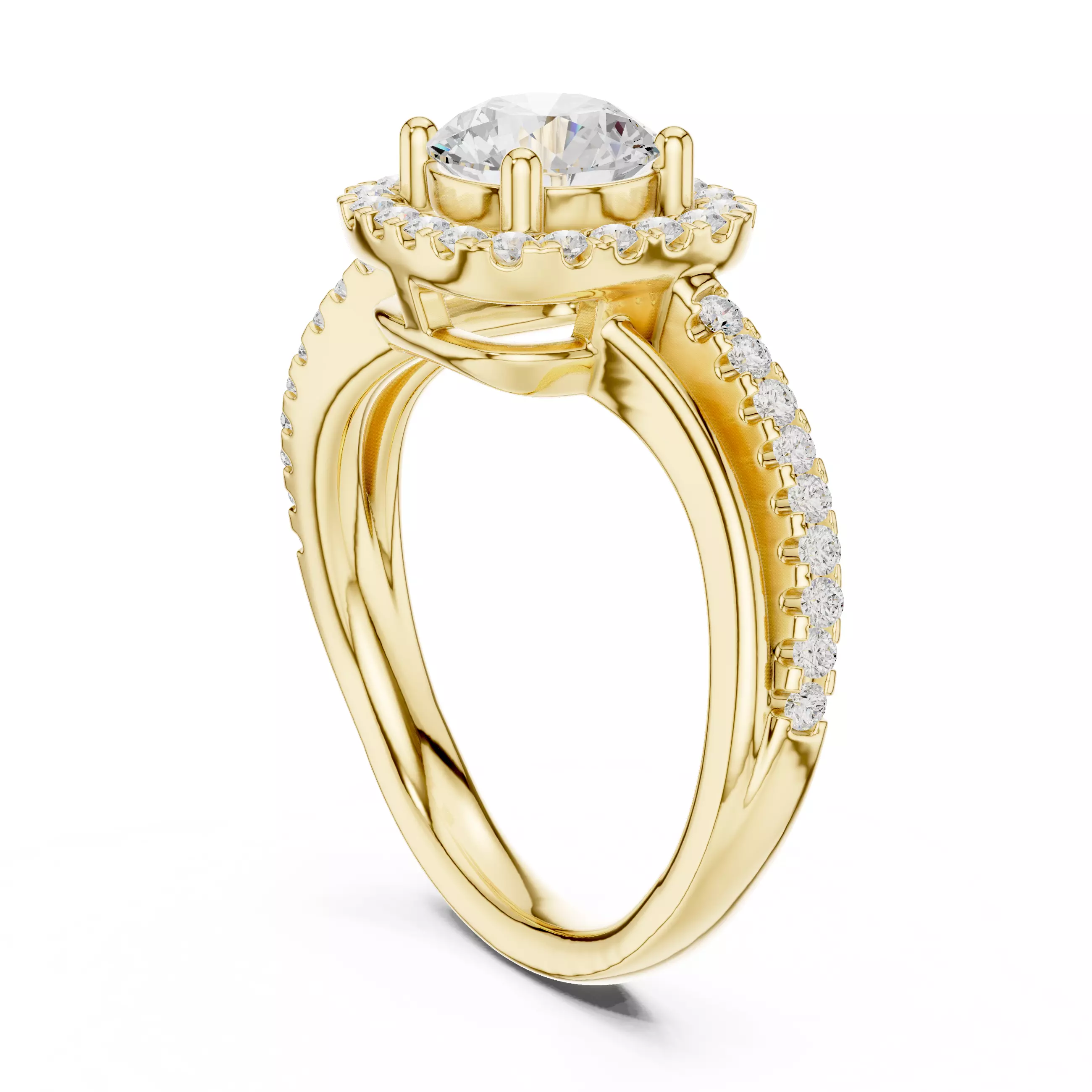 1CT Round Cut Halo Diamond Engagement Wedding Ring 3DM STL Video 3D print model_6