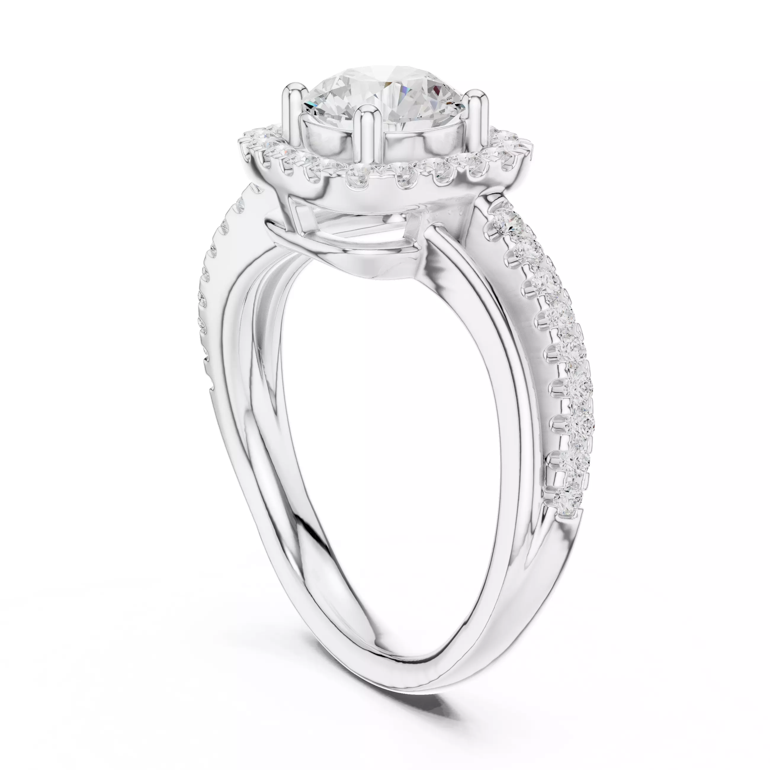 1CT Round Cut Halo Diamond Engagement Wedding Ring 3DM STL Video 3D print model_9