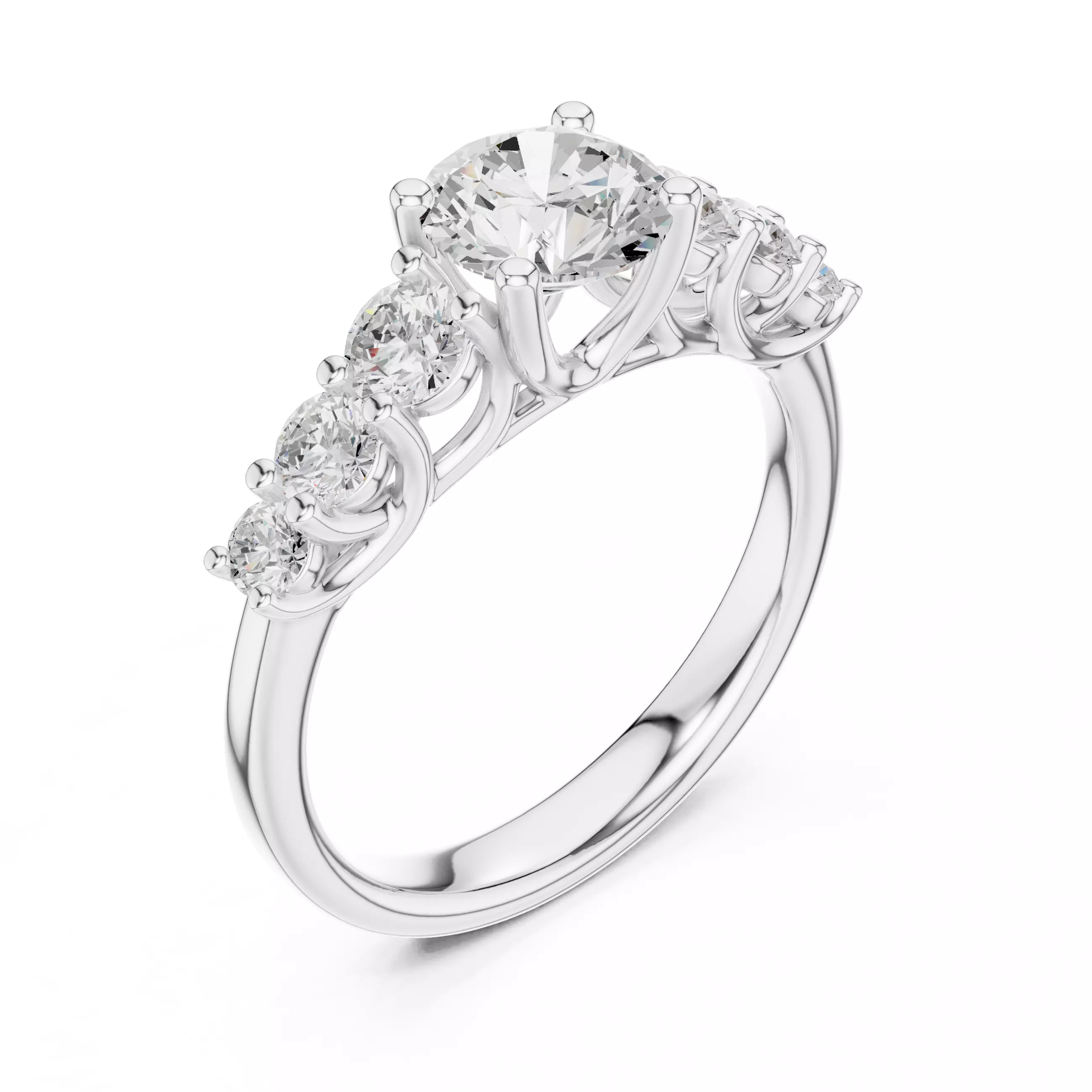 Seven Stone Round Diamond Engagement Wedding Ring 3DM STL Video 3D print model_10